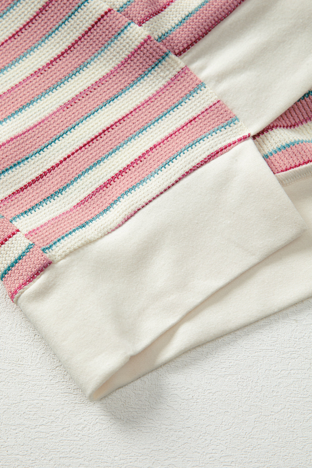 Pink Stripe Stitched Detail Color Block Patchwork Oversized Pullover Top