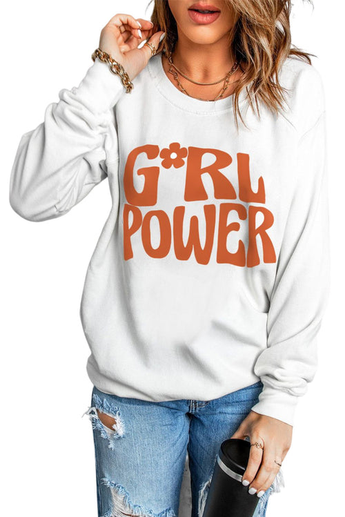 Beige GIRL POWER Graphic Round Neck Sweatshirt