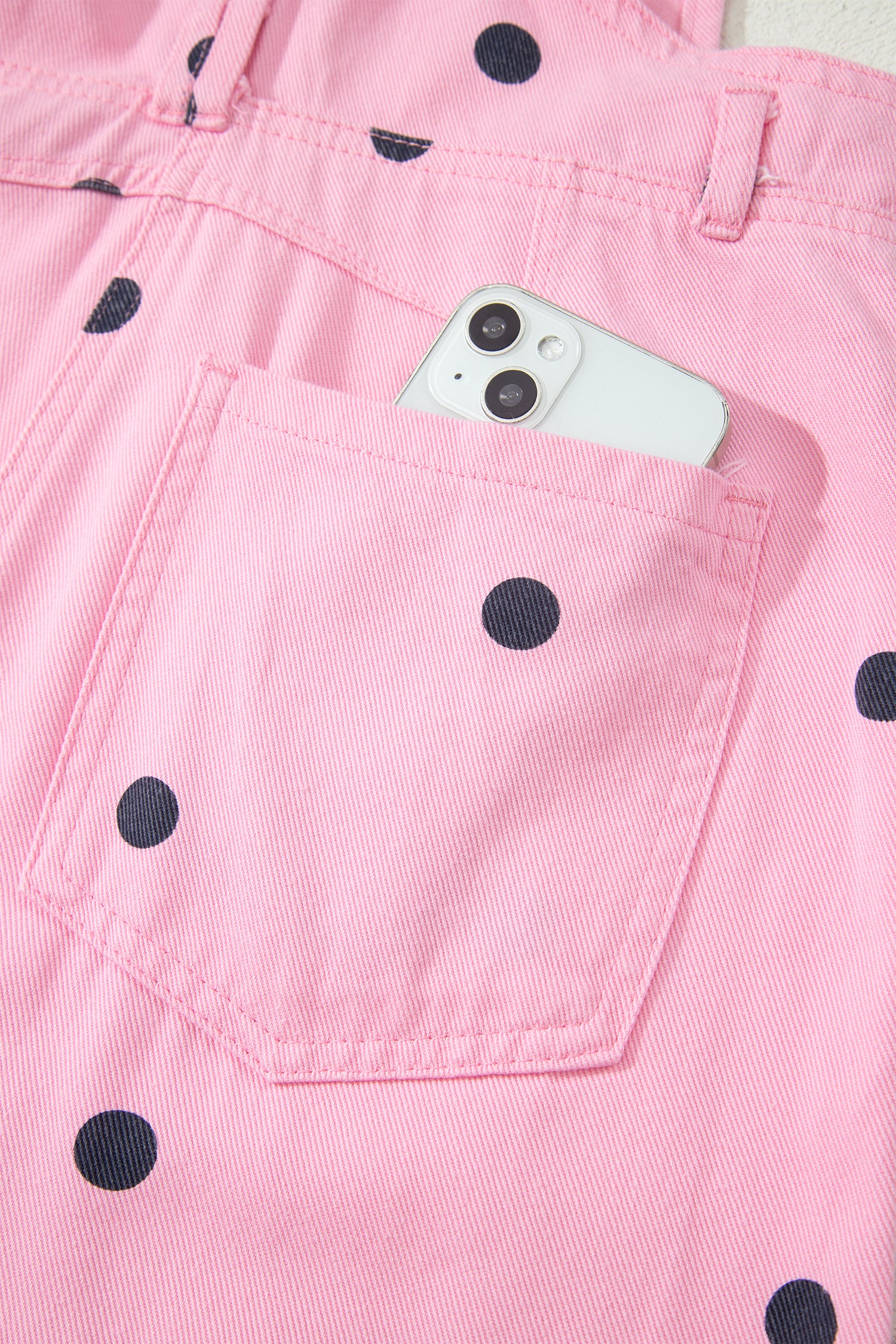 Phalaenopsis Polka Dot Print Bib Pocket Denim Barrel Overalls Jumpsuit