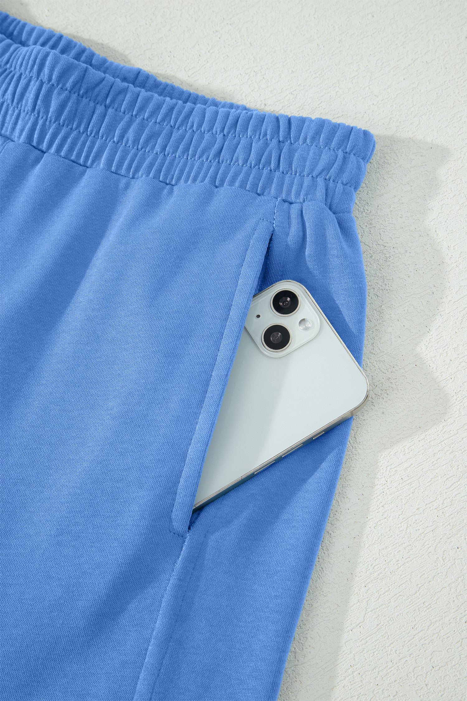 Sky Blue Solid Cover Oversize Tee Pocketed Casual Pants 2pcs Outfit