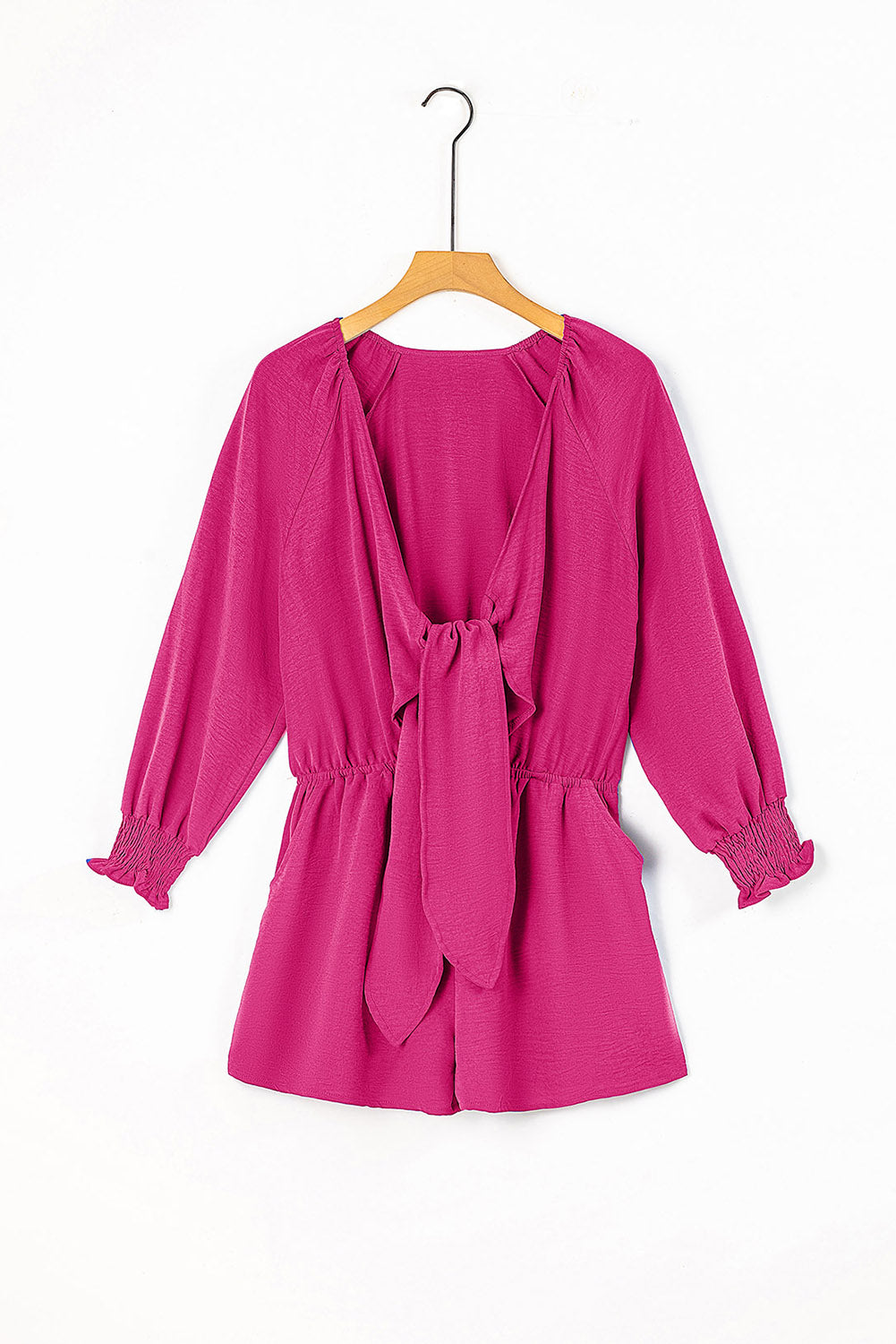 Rose Tie Knot V Neck Puff Long Sleeve Romper