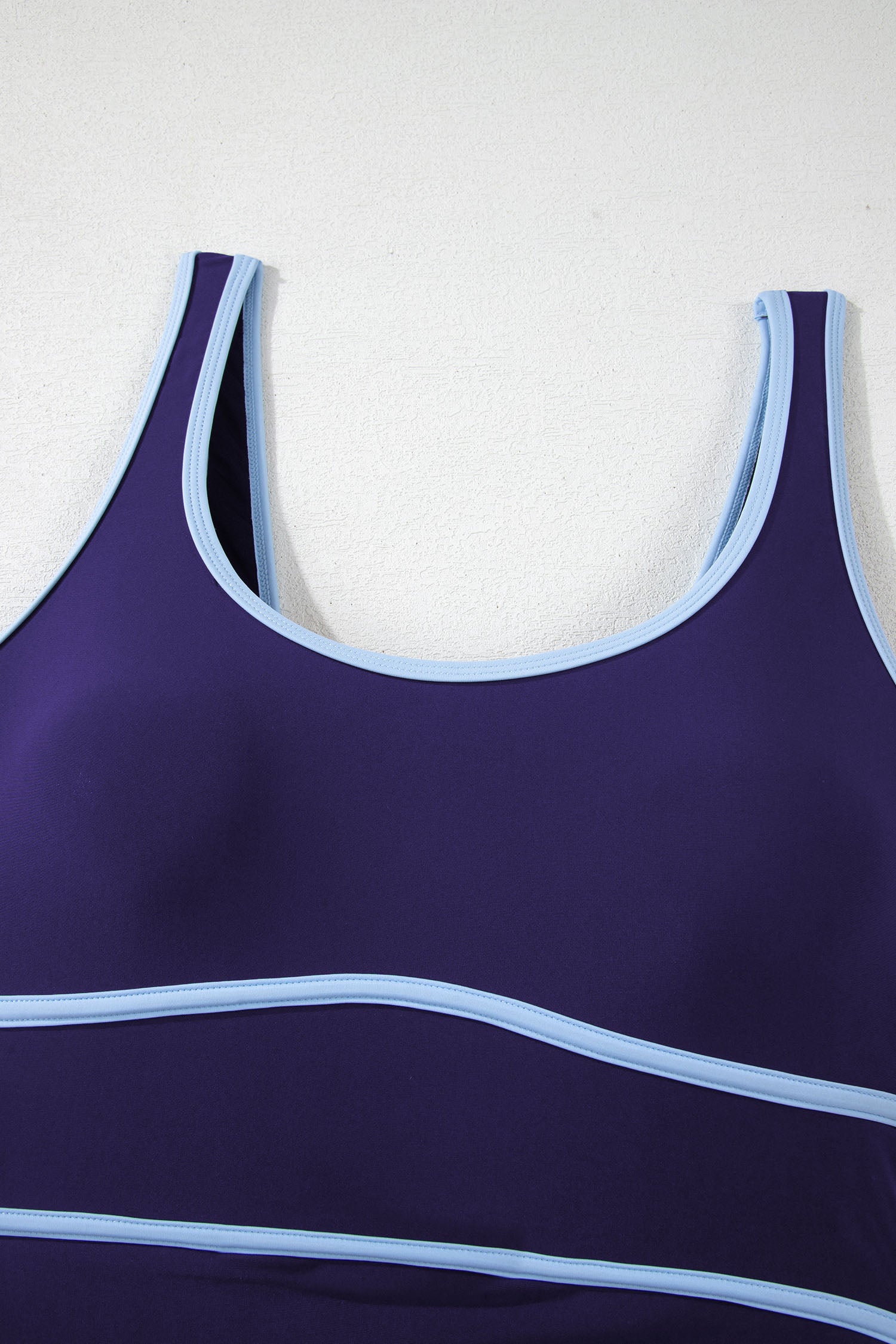 Navy Blue Contrast Trim Lace-up Back One Piece Swimsuit