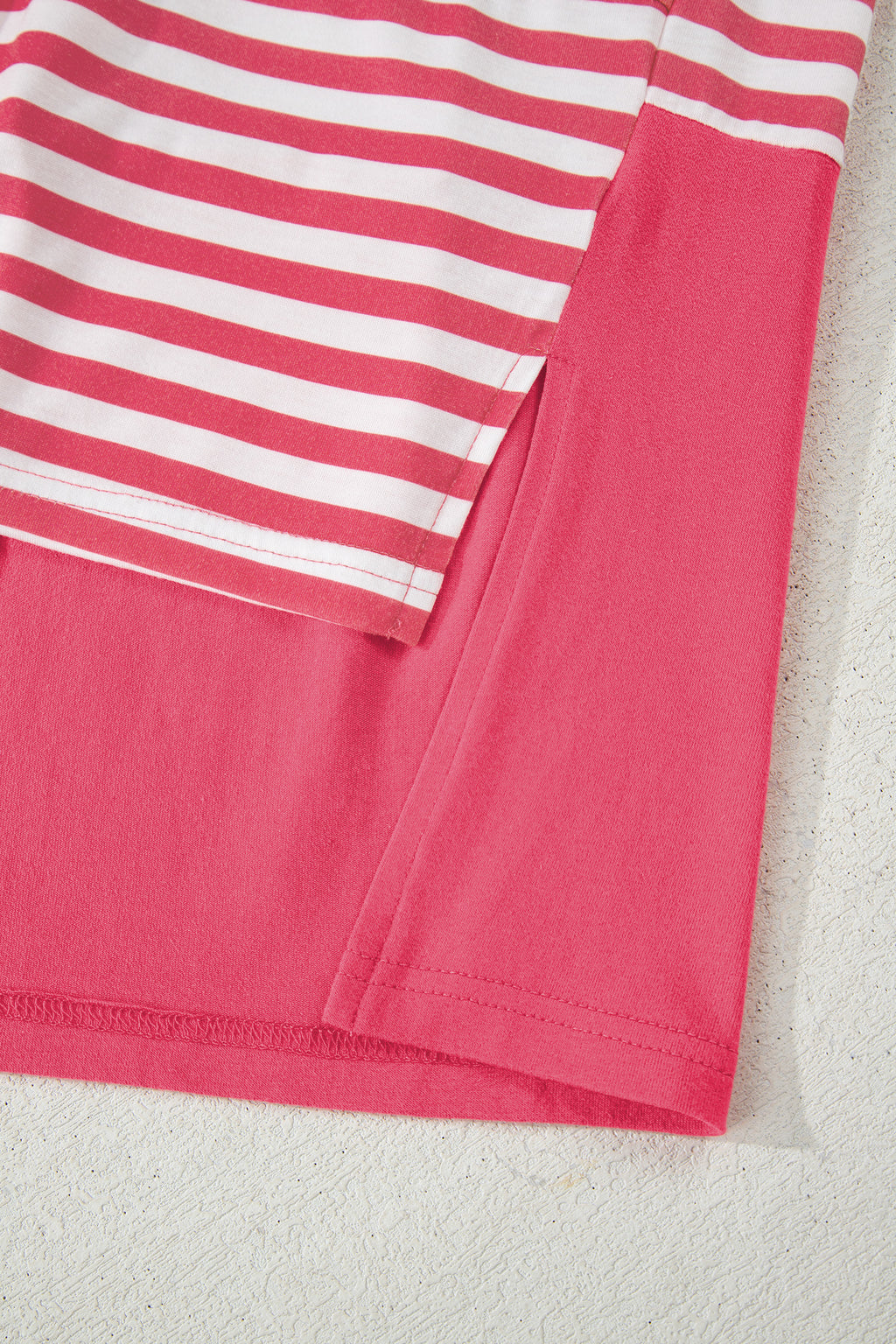 Pink Stripe Color Block Patchwork Drop Shoulder Long Sleeve Tunic Top