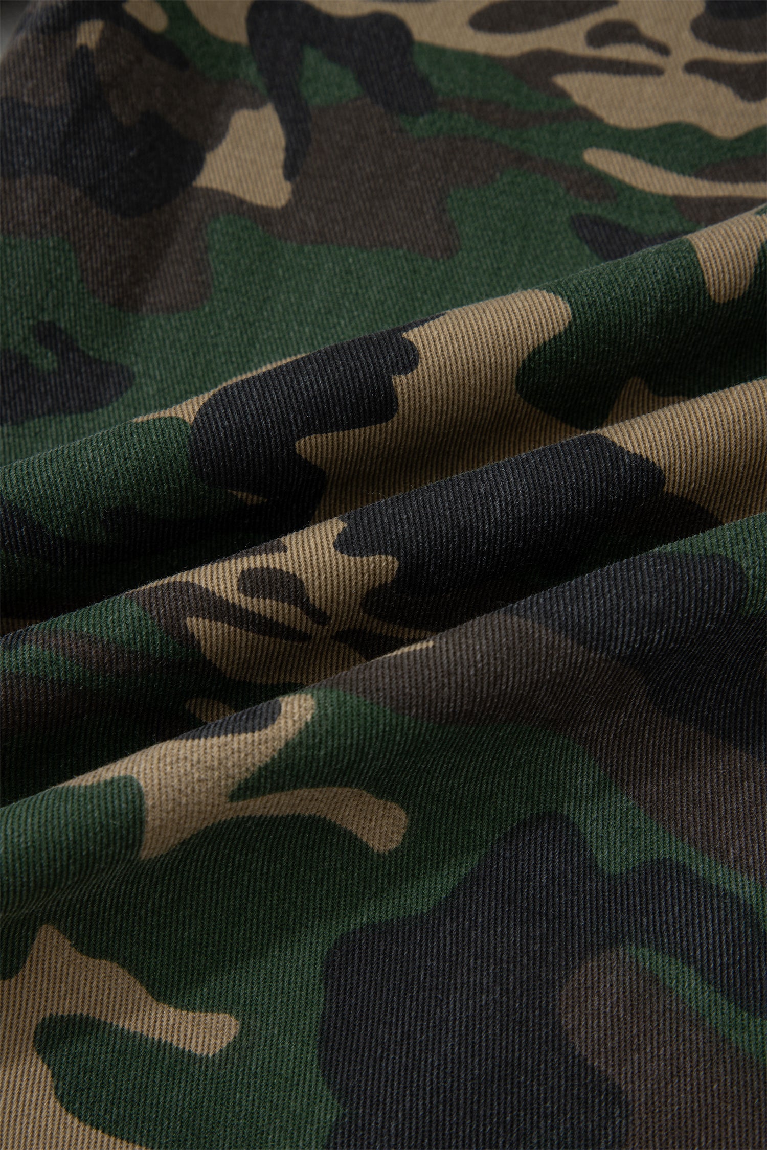 Green Camouflage Print Drawstring Patch Pocket Barrel Jeans