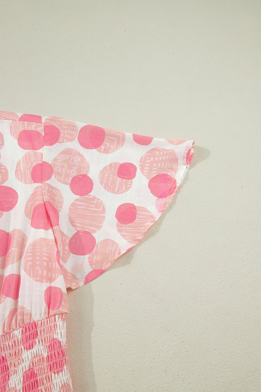 Pink Polka Dot Printed Ruffle Short Sleeve Zip Up Long Dress
