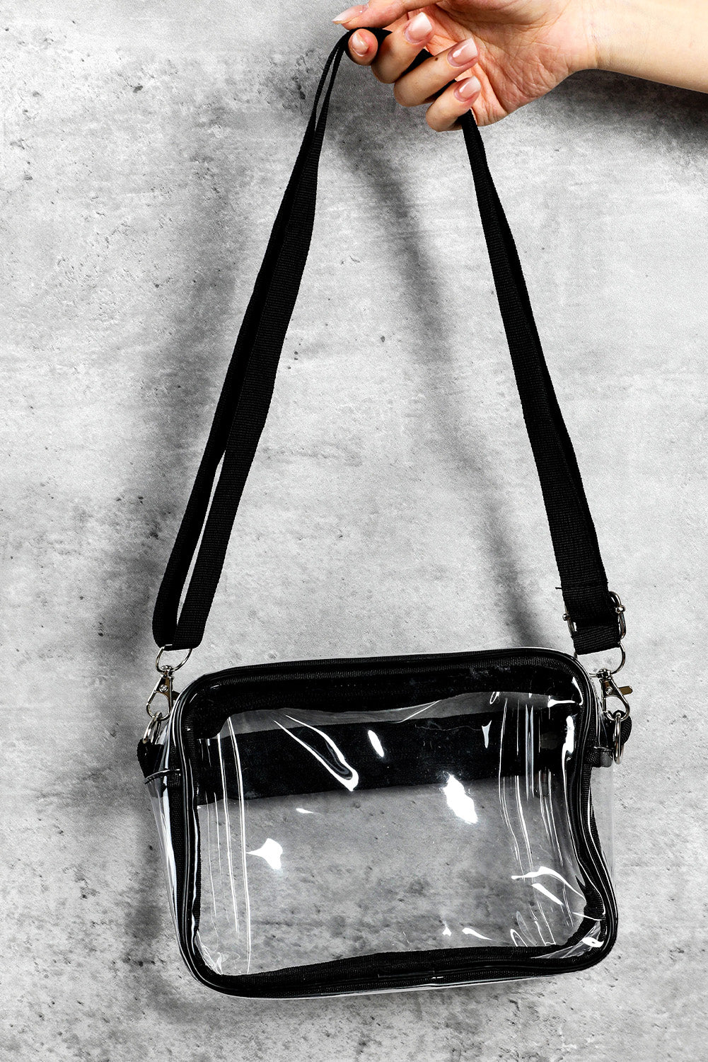 Black Multi-Pocket Contrast Edge Detachable Strap Clear Shoulder Bag