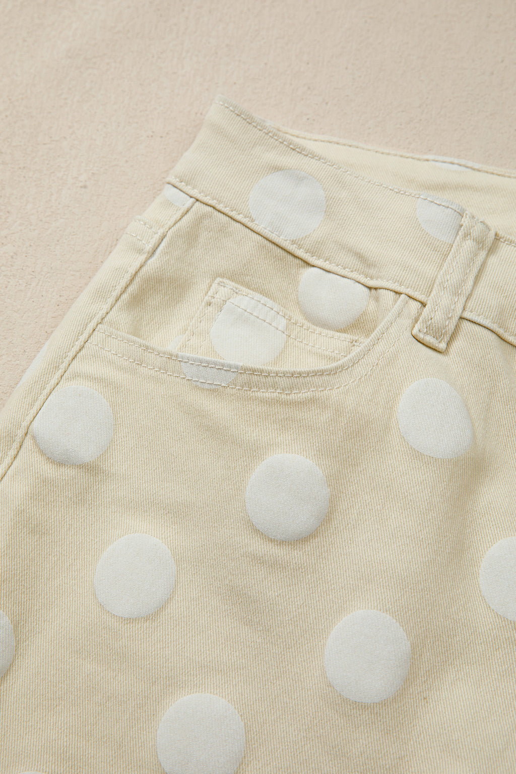 Khaki Polka Dot Print Raw Hem Shift Jeans