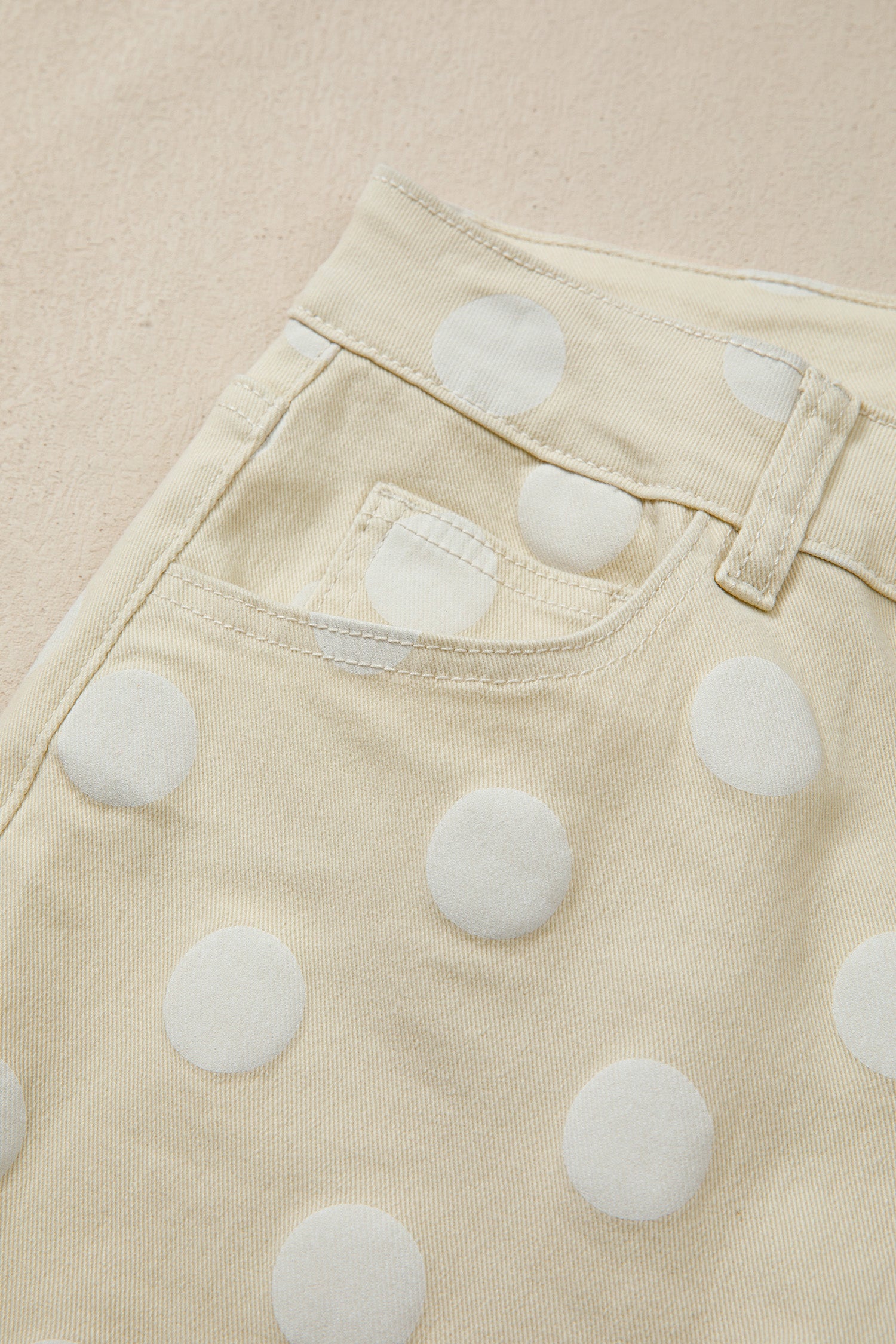 Khaki Polka Dot Print Raw Hem Shift Jeans