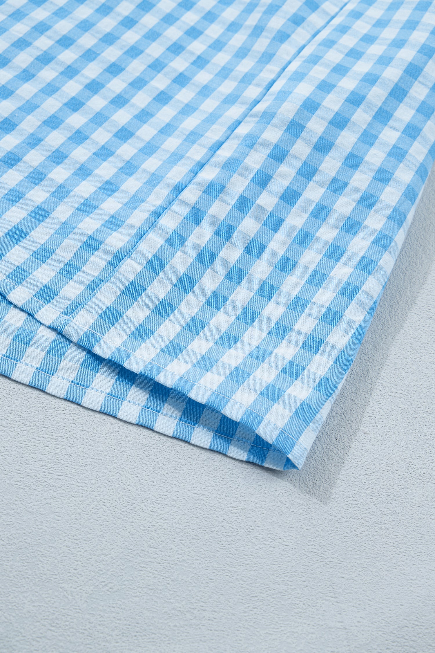 Sky Blue Knot Back Ruffled Short Sleeve Gingham Maxi Dress