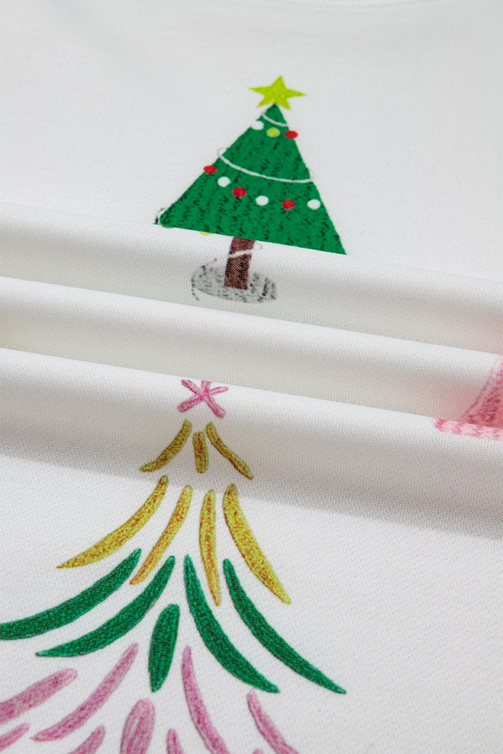 White Stripe Multi Christmas Tree Long Sleeve Top and Shorts 2pcs Lounge Set