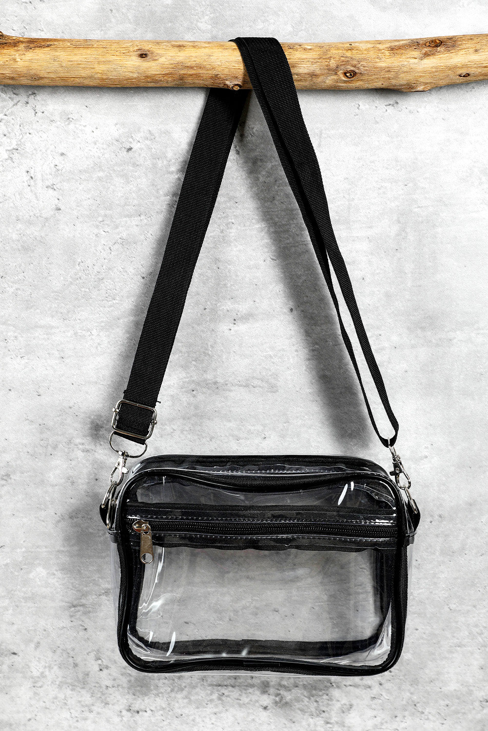 Black Multi-Pocket Contrast Edge Detachable Strap Clear Shoulder Bag