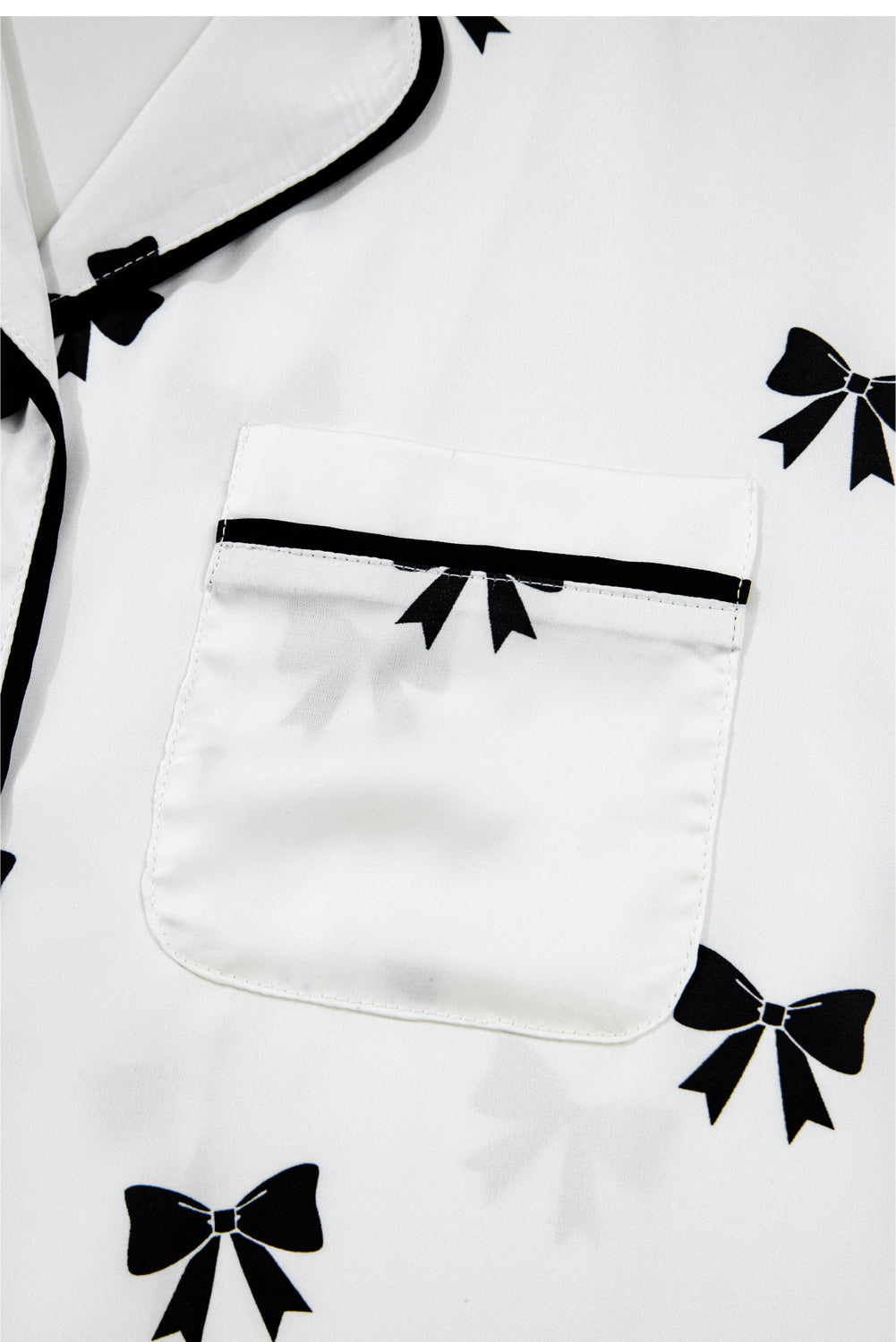 White Bows Print Two Piece Sleepwear