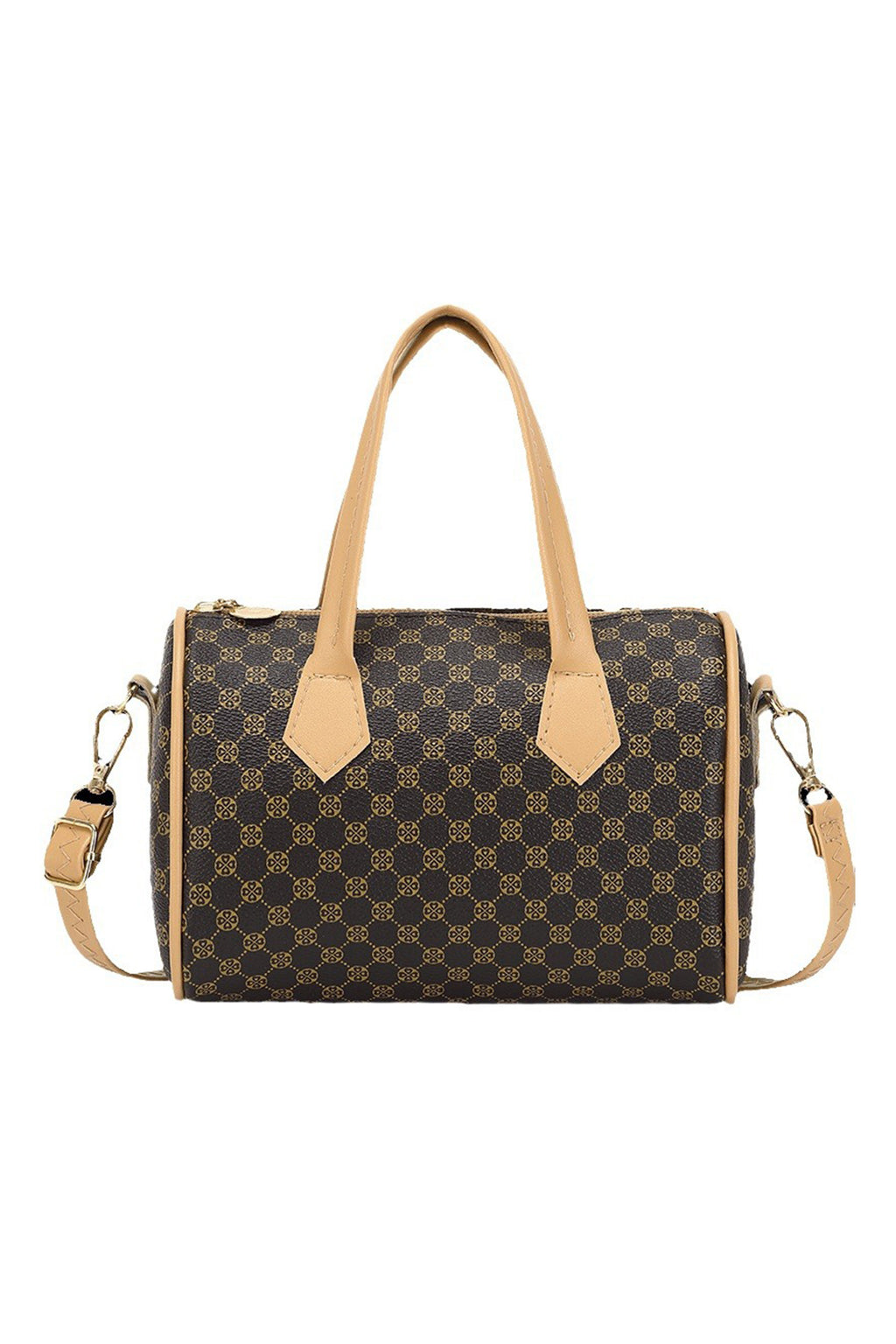 Coffee Retro Geometric Print Portable Shoulder Strap PU Leather Bag