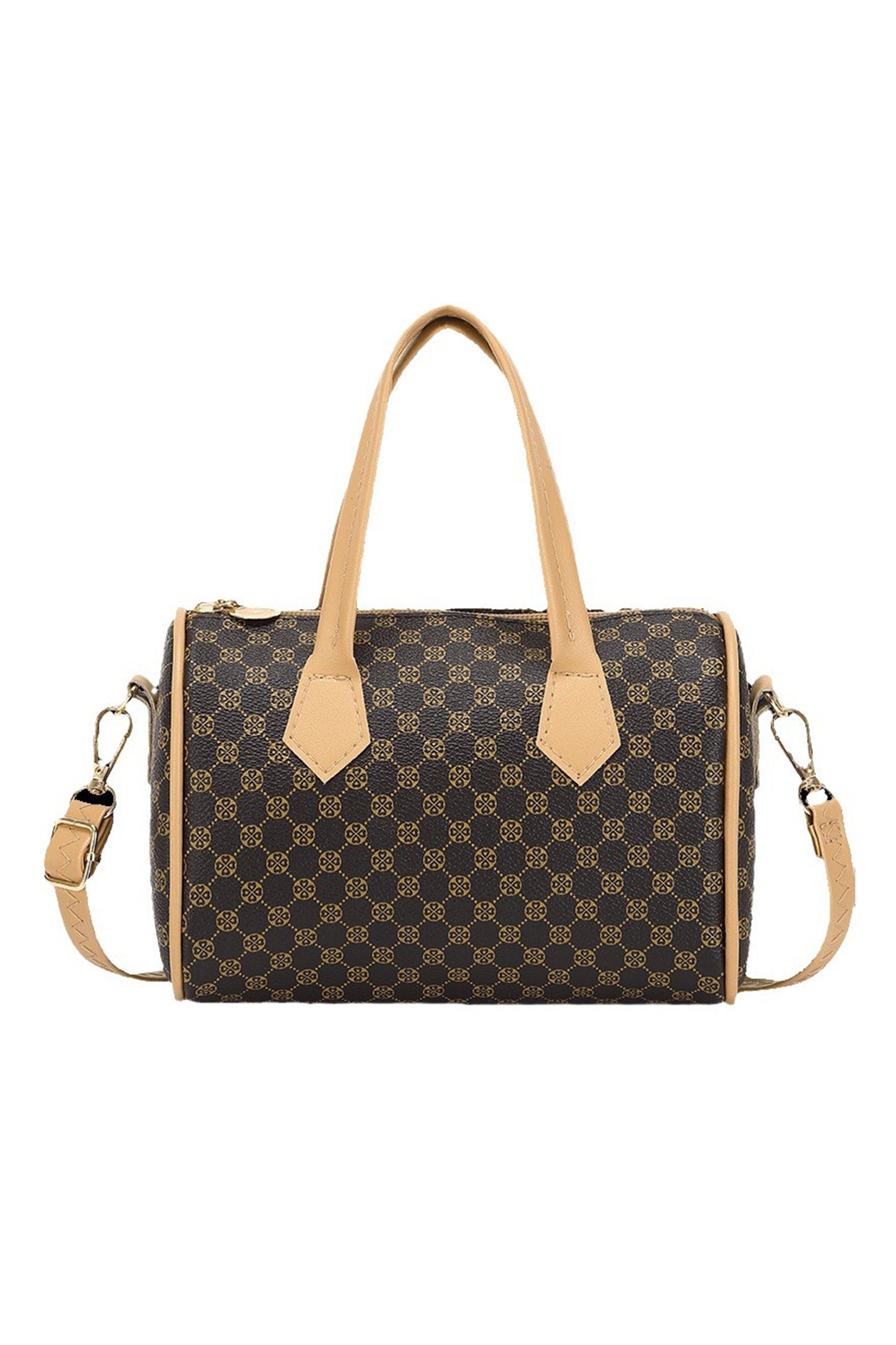 Coffee Retro Geometric Print Portable Shoulder Strap PU Leather Bag