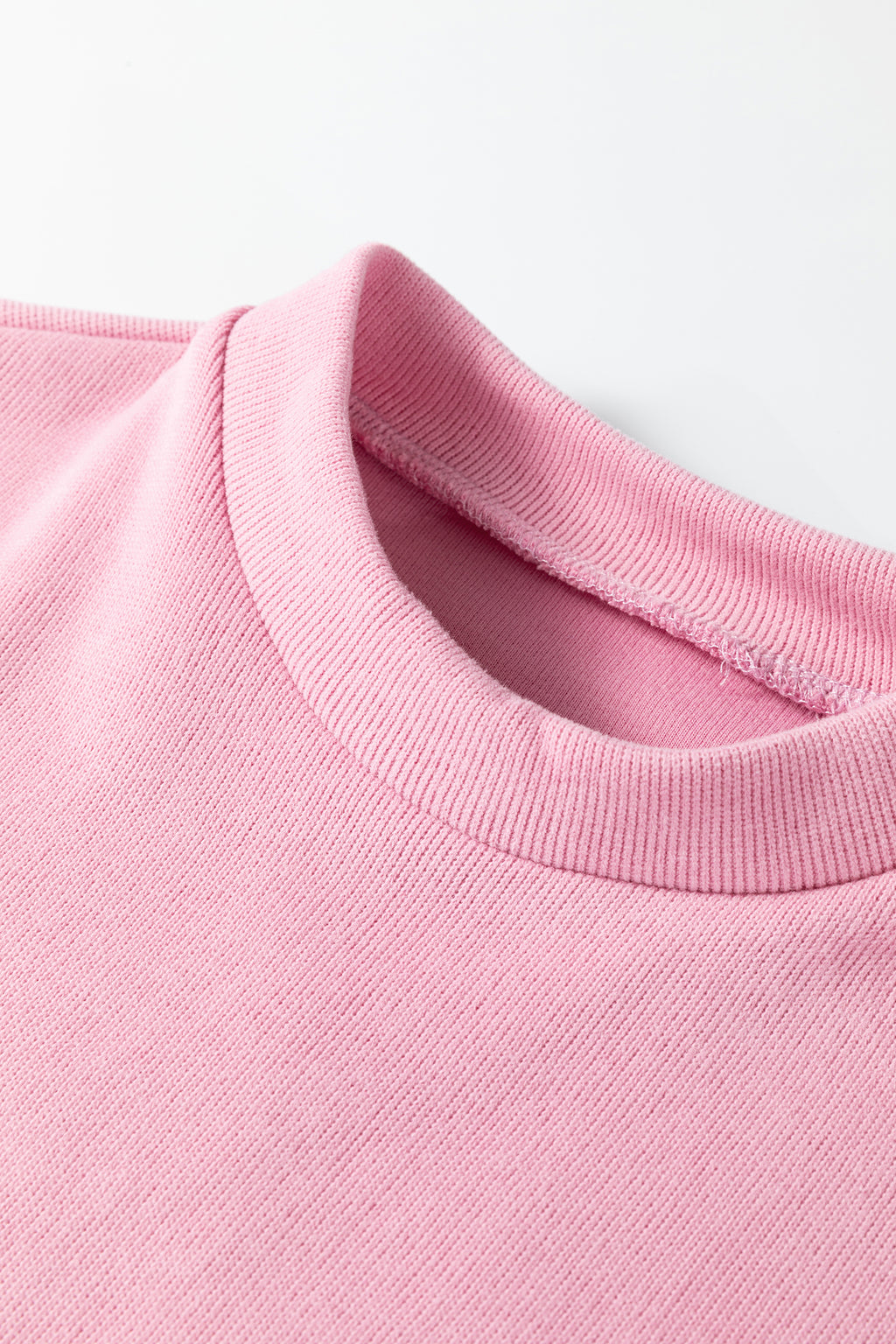 Pink Textured Knit High Neck Loose Tee Elastic Waist Loose Pant Set