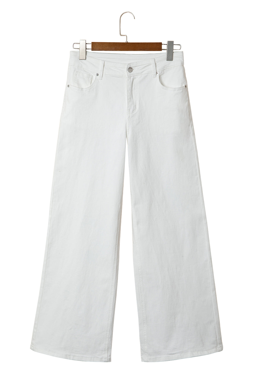 White Solid Color Loose Casual Jeans