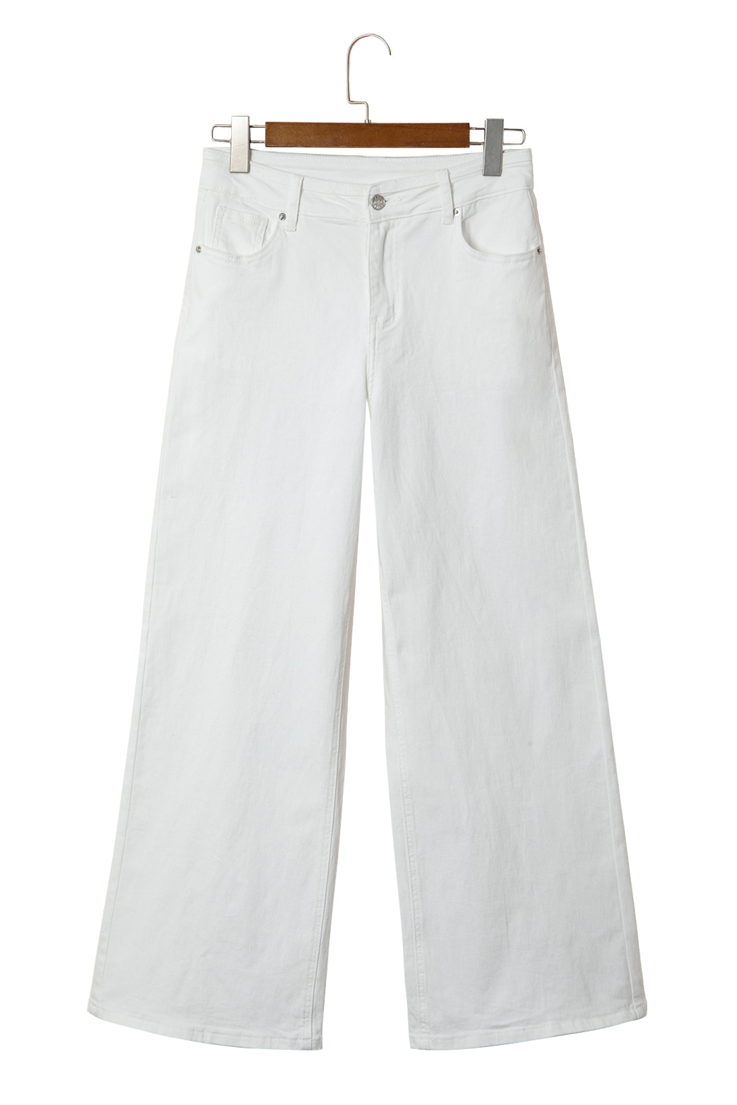 White Solid Color Loose Casual Jeans