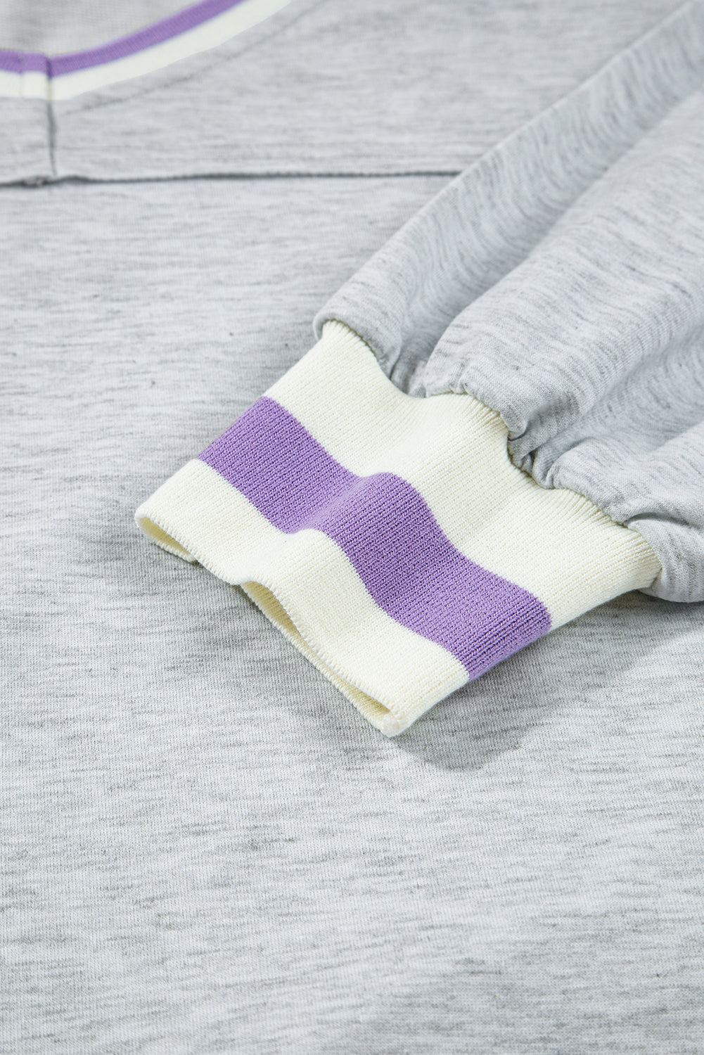 Light Grey Contrast Striped Bands Cropped Pullover and Athletic Short Set