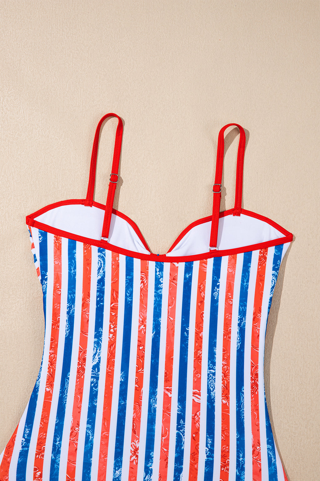 Red July 4th Stripes Impression Cutout Spaghetti Straps One Piece Swimsuit