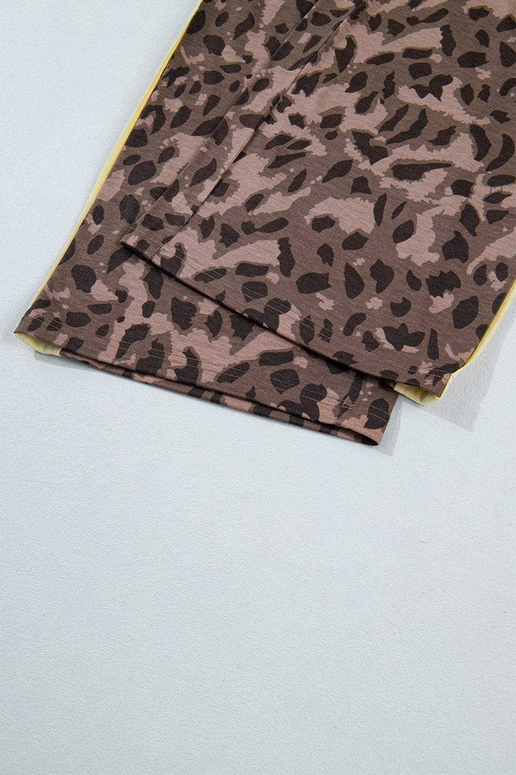 Brown Leopard Print Long Sleeve V-Neck Wide Leg Pant Set