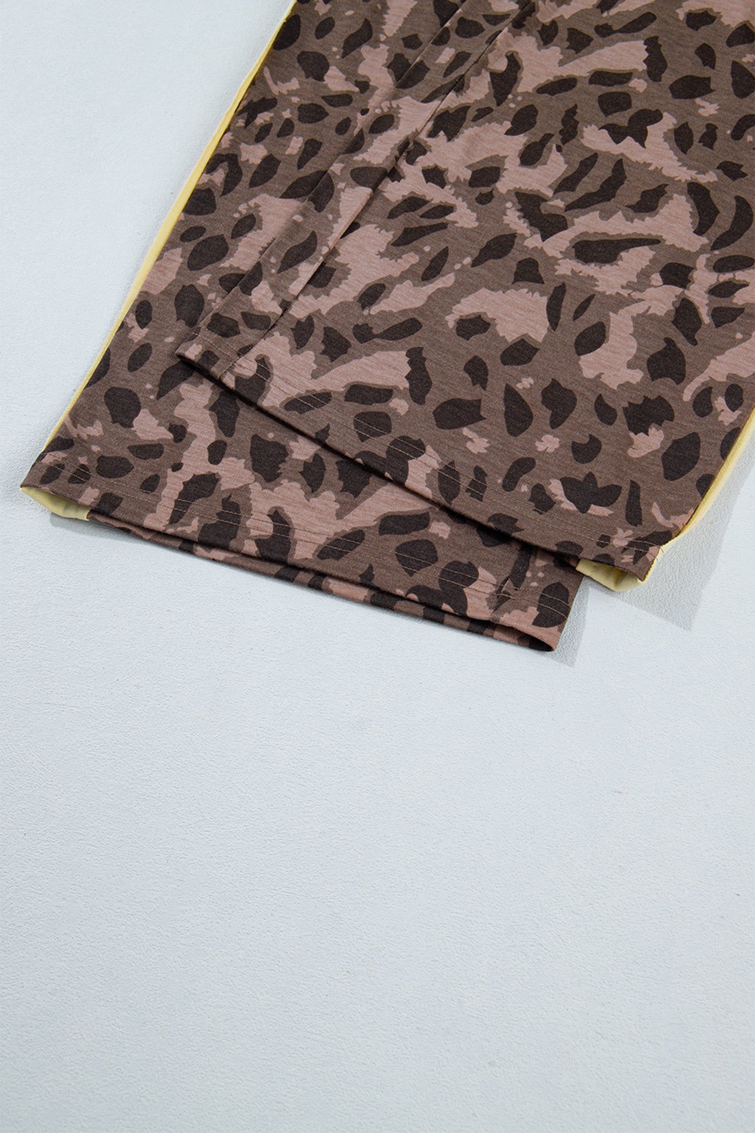 Brown Leopard Print Long Sleeve V-Neck Wide Leg Pant Set