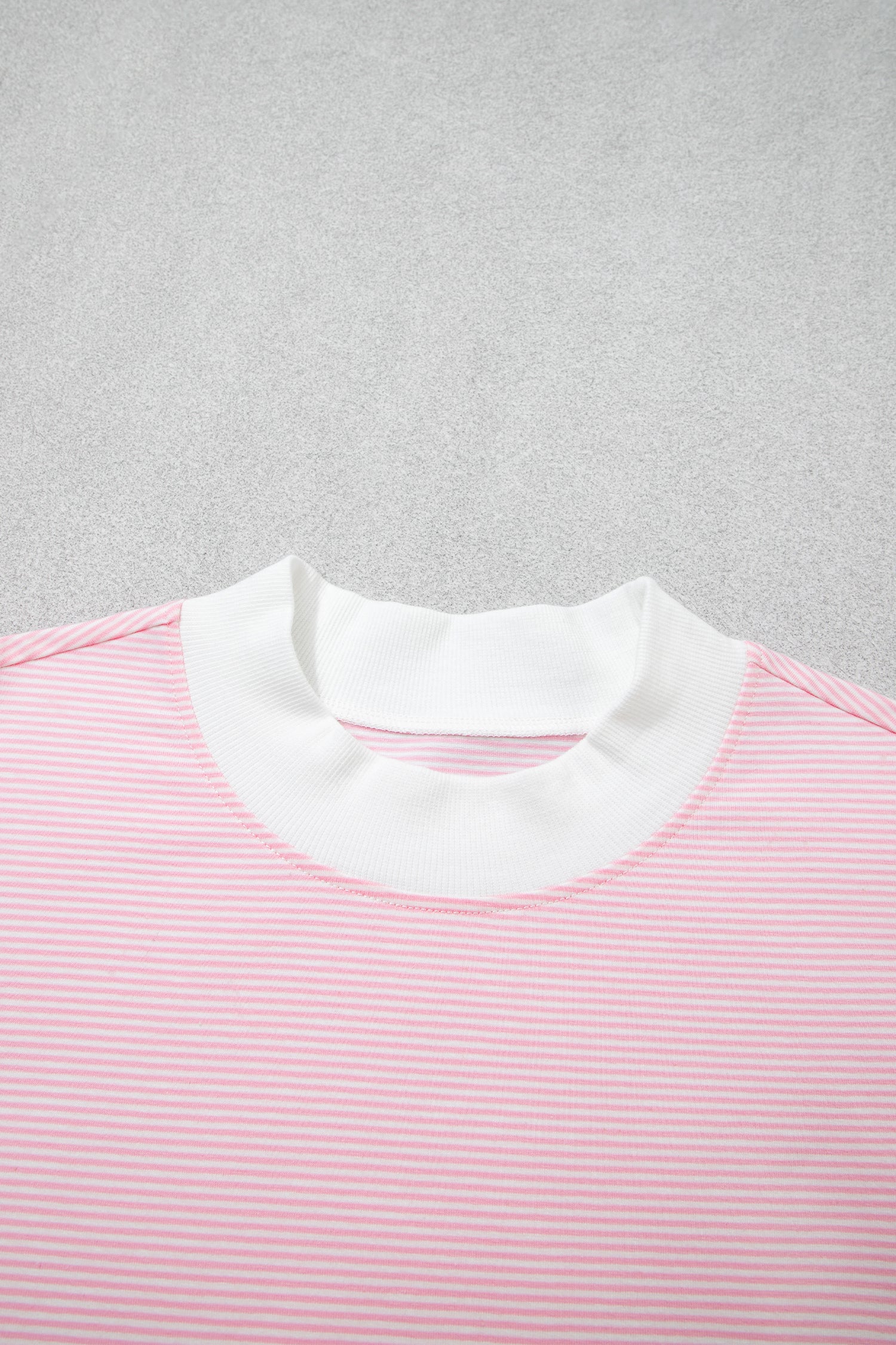Pink Stripe Color Block Trim Mock Neck Pullover Drawstring Pants Casual Outfit