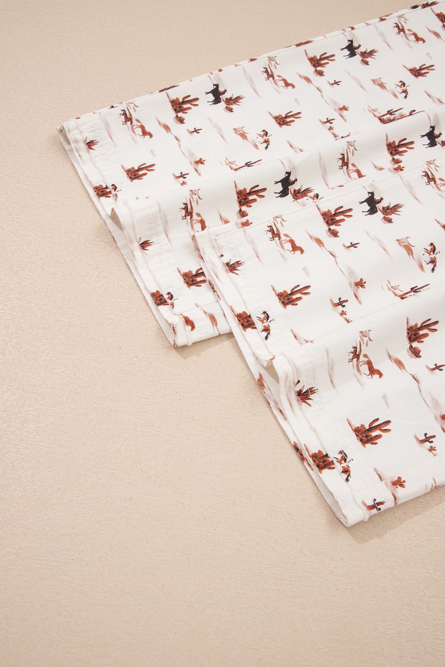 Beige Western Printed Button Adjustable Straps Loose Jumpsuit Dungarees