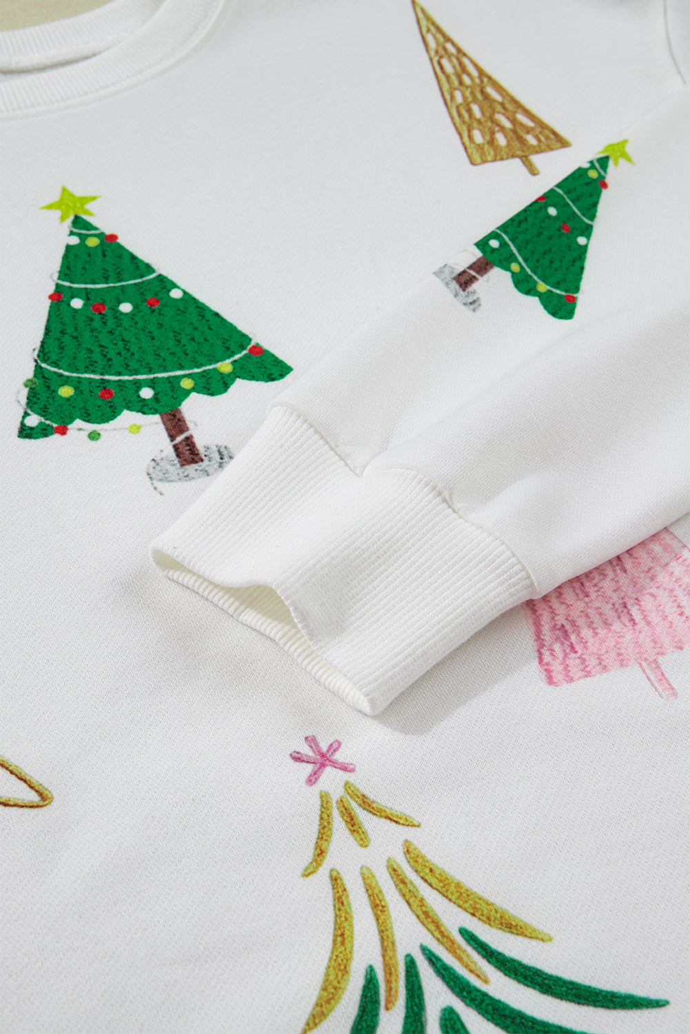 White Stripe Multi Christmas Tree Long Sleeve Top and Shorts 2pcs Lounge Set