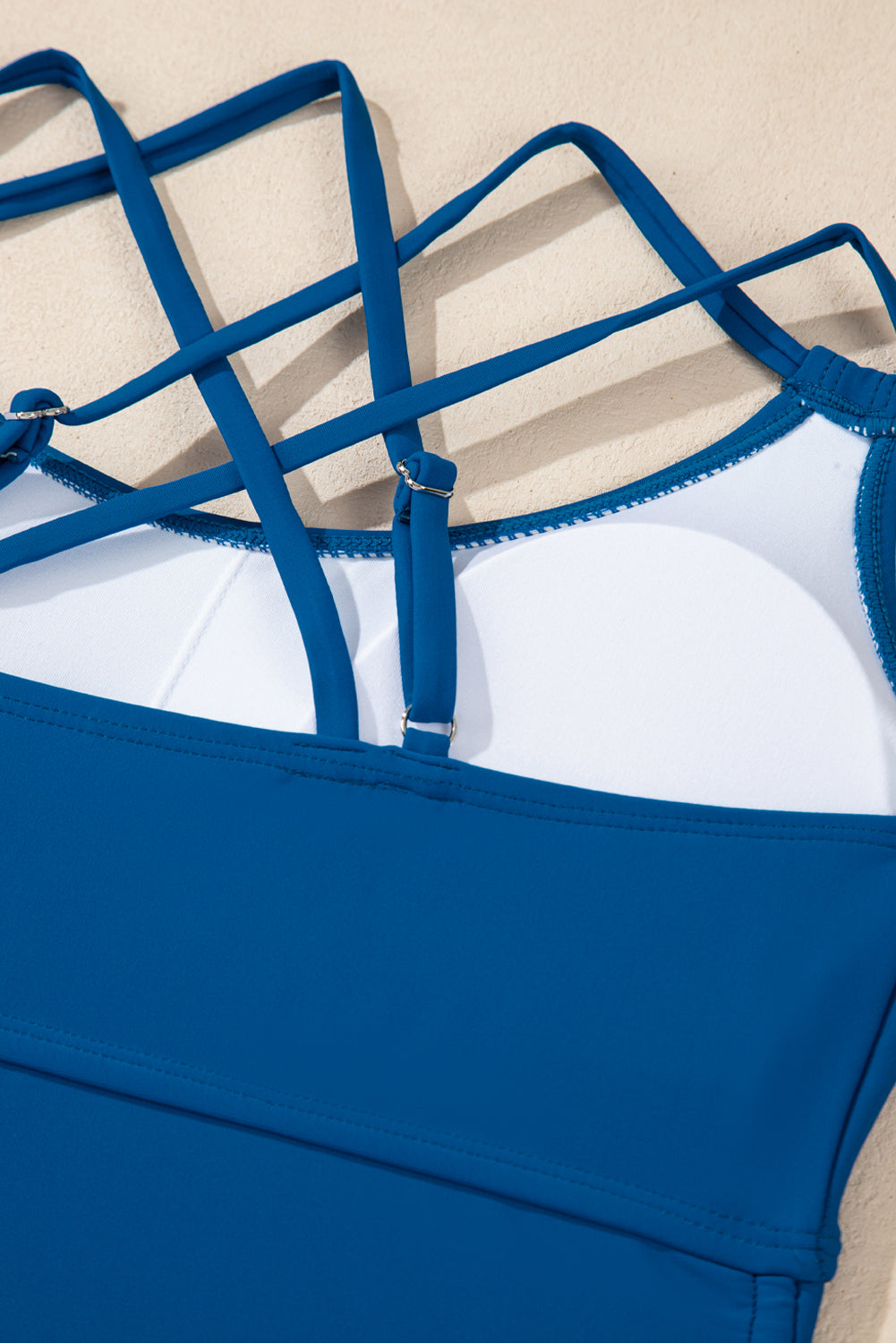 Prussian Blue Drawstring Tummy Control Mix-and-match 2pcs Tankini Swimsuit