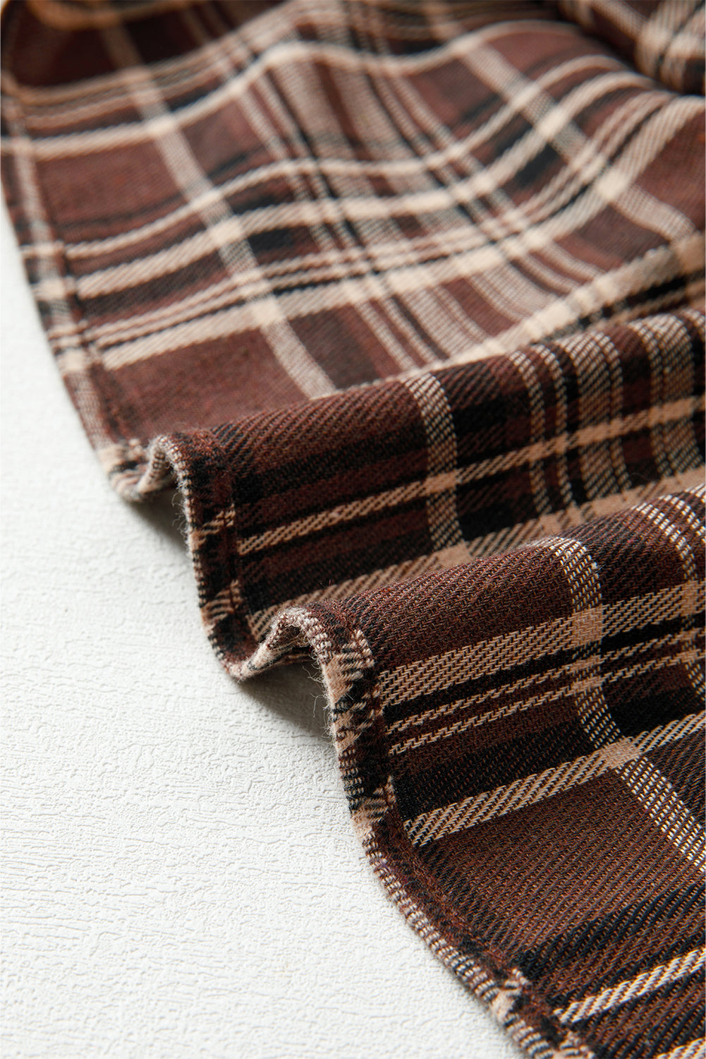 Brown Plaid Patchwork Long Sleeve Button Hooded Blouse