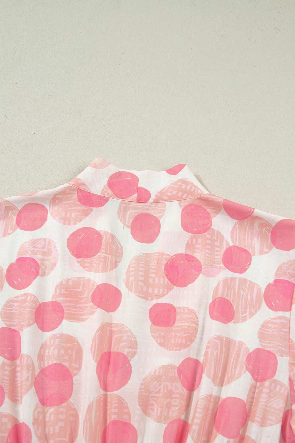 Pink Polka Dot Printed Ruffle Short Sleeve Zip Up Long Dress