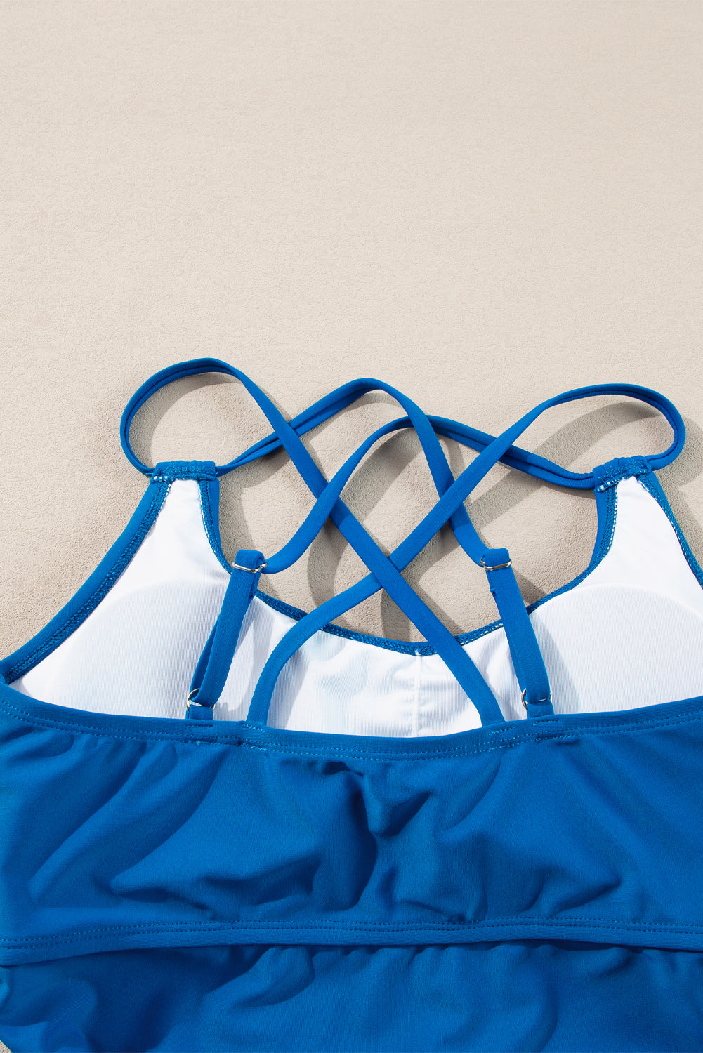 Prussian Blue Drawstring Tummy Control Mix-and-match 2pcs Tankini Swimsuit
