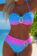 Sky Blue Ombre Leopard Print 2pcs Halter Bikini Swimsuit (Random Print)
