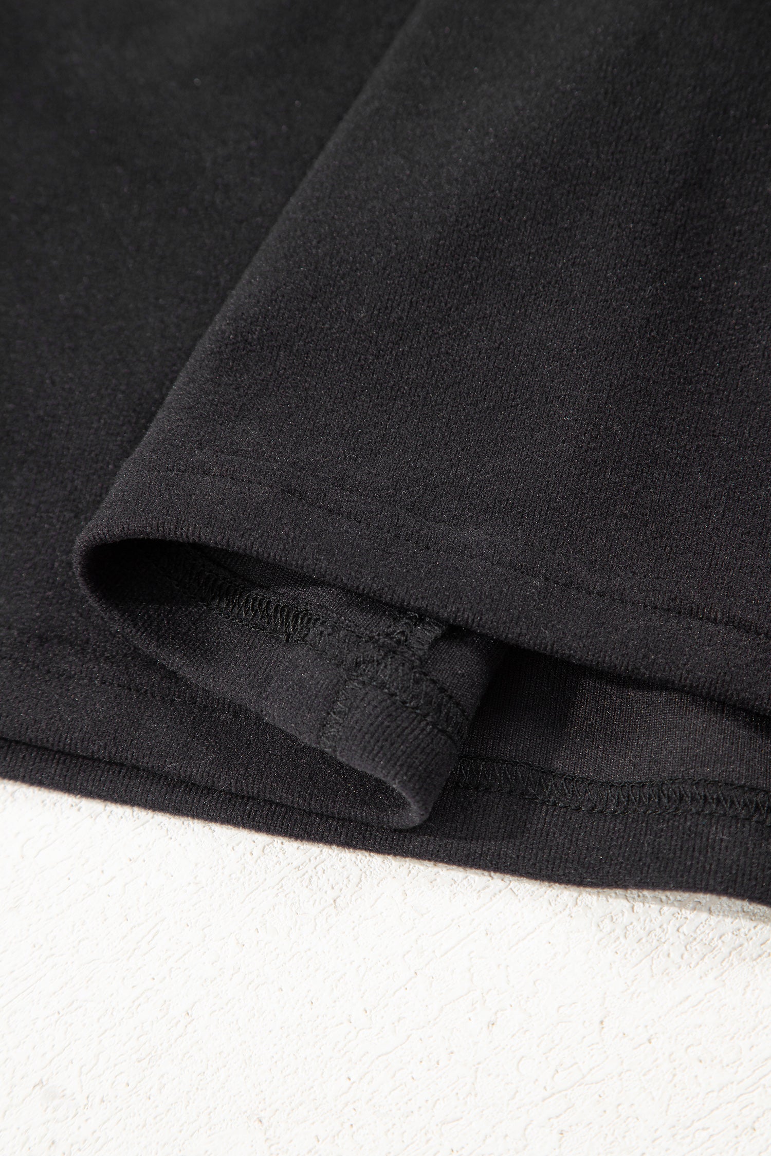 Black Solid Color Bow Textured Patchwork Long Sleeve Tee