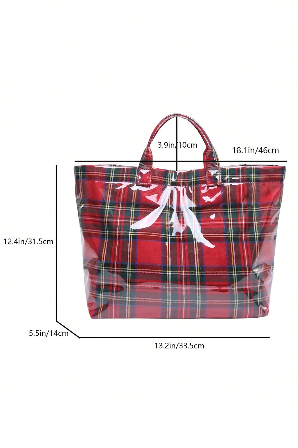 Fiery Red Plaid Pattern PVC Glossy Waterproof Tote Bag