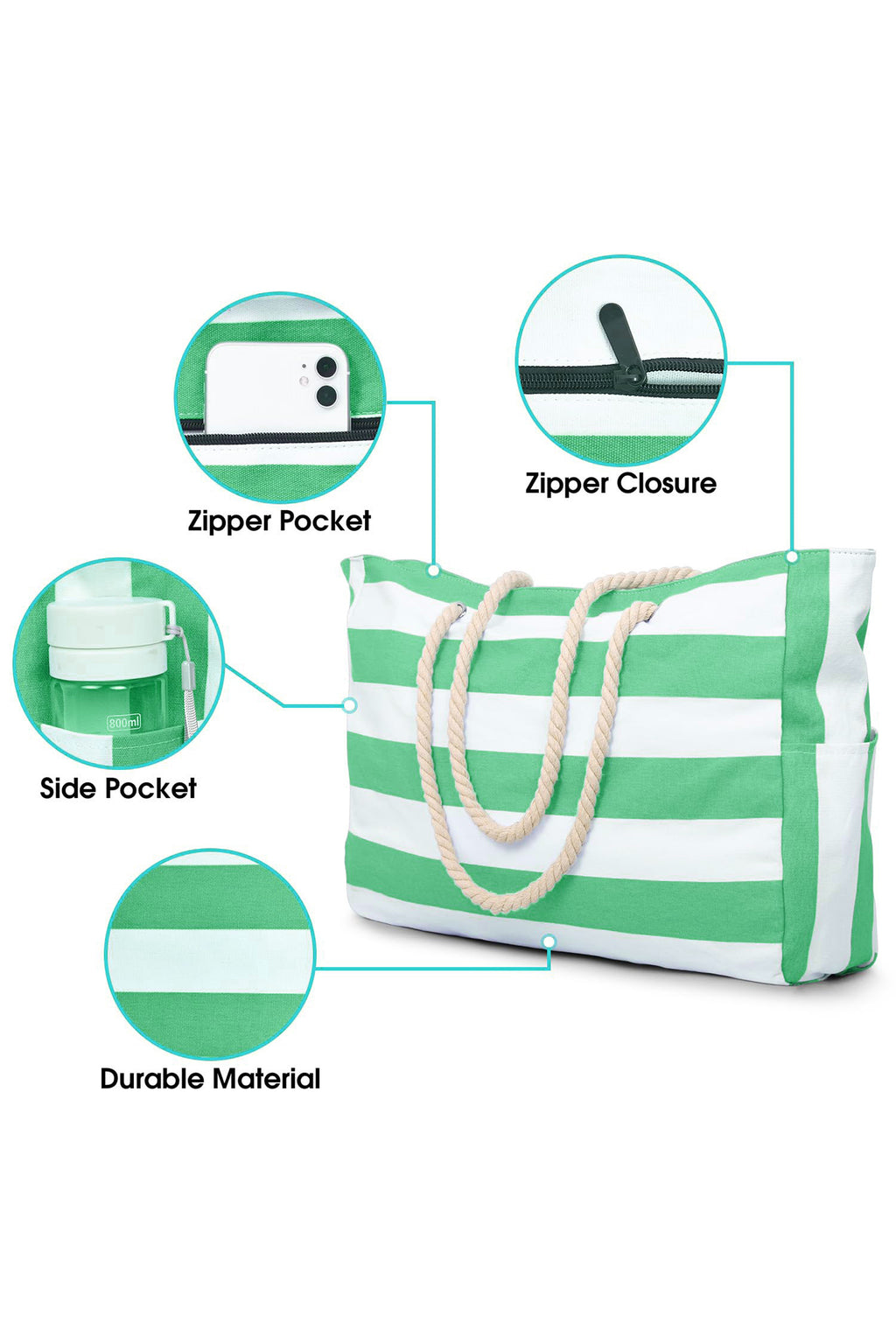 Light Blue Striped Waterproof Canvas Large Capacity Tote Bag