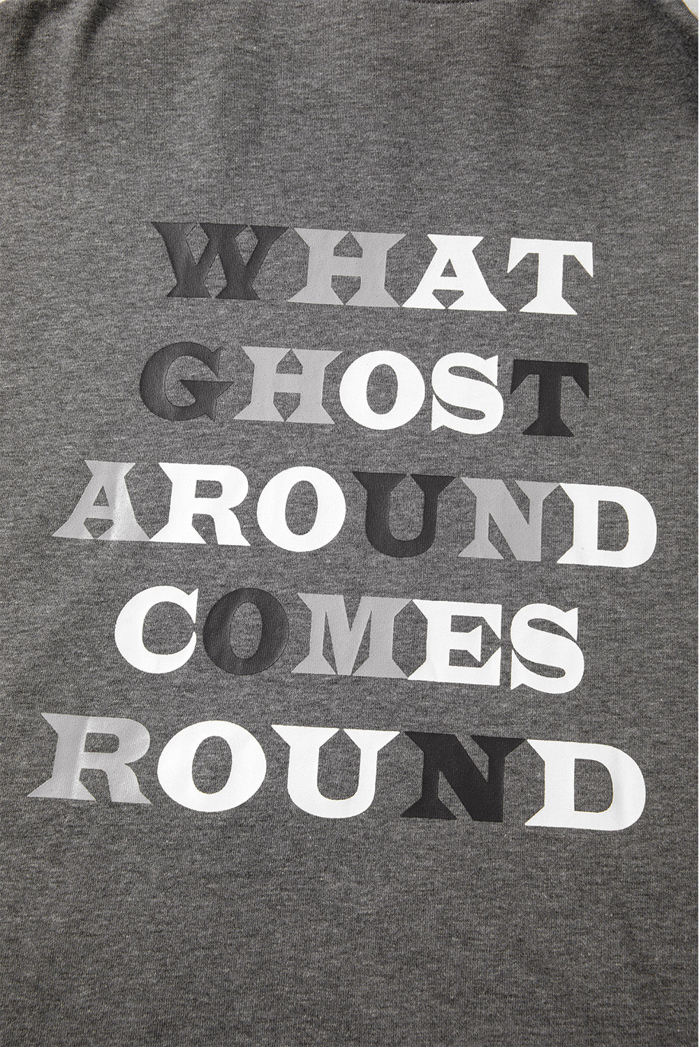 Dark Grey Cute Halloween Ghost Print Mineral Wash Oversize Hoodie
