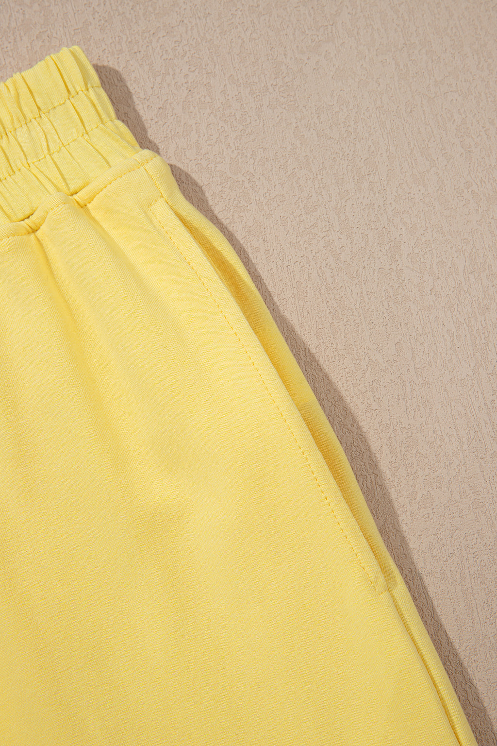 Yellow Cream Solid Color Cropped Tank Top and Jogger Pants Set