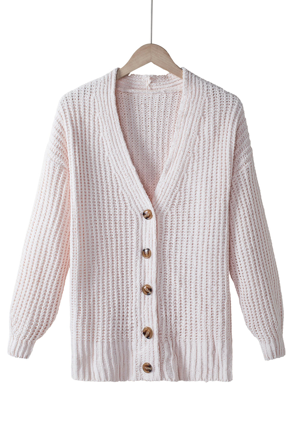 Pink Buttoned Front Drop Shoulder Knitted Cardigan