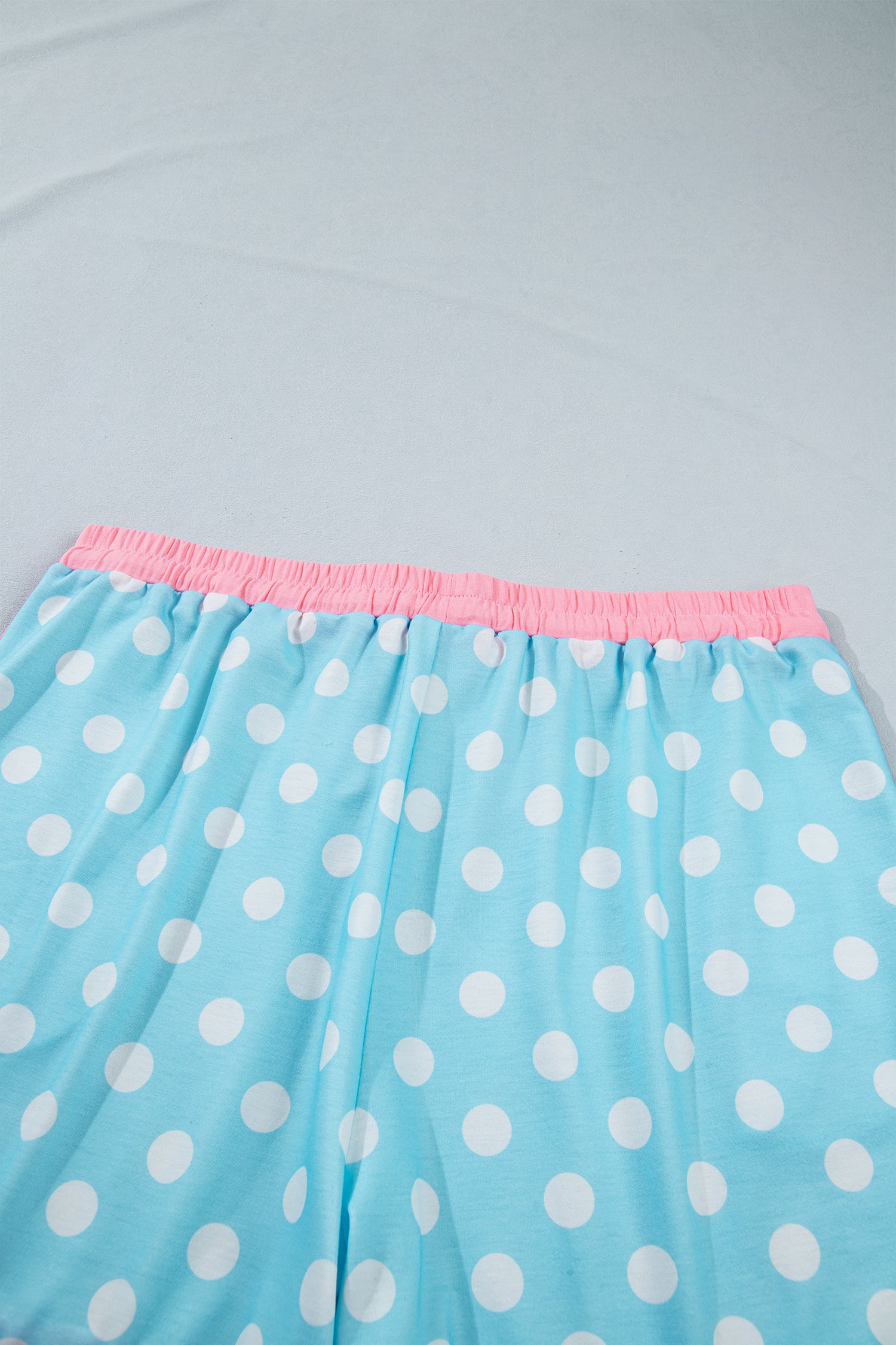 Sky Blue Polka Dot Print Color Block Trim Plus Size 2pcs Short Set