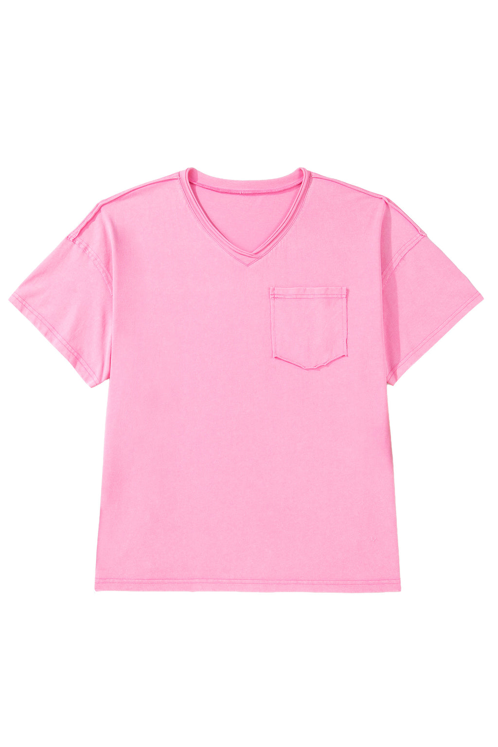 Sachet Pink Plus Size Mineral Wash Raw Edge Round Neck Tee