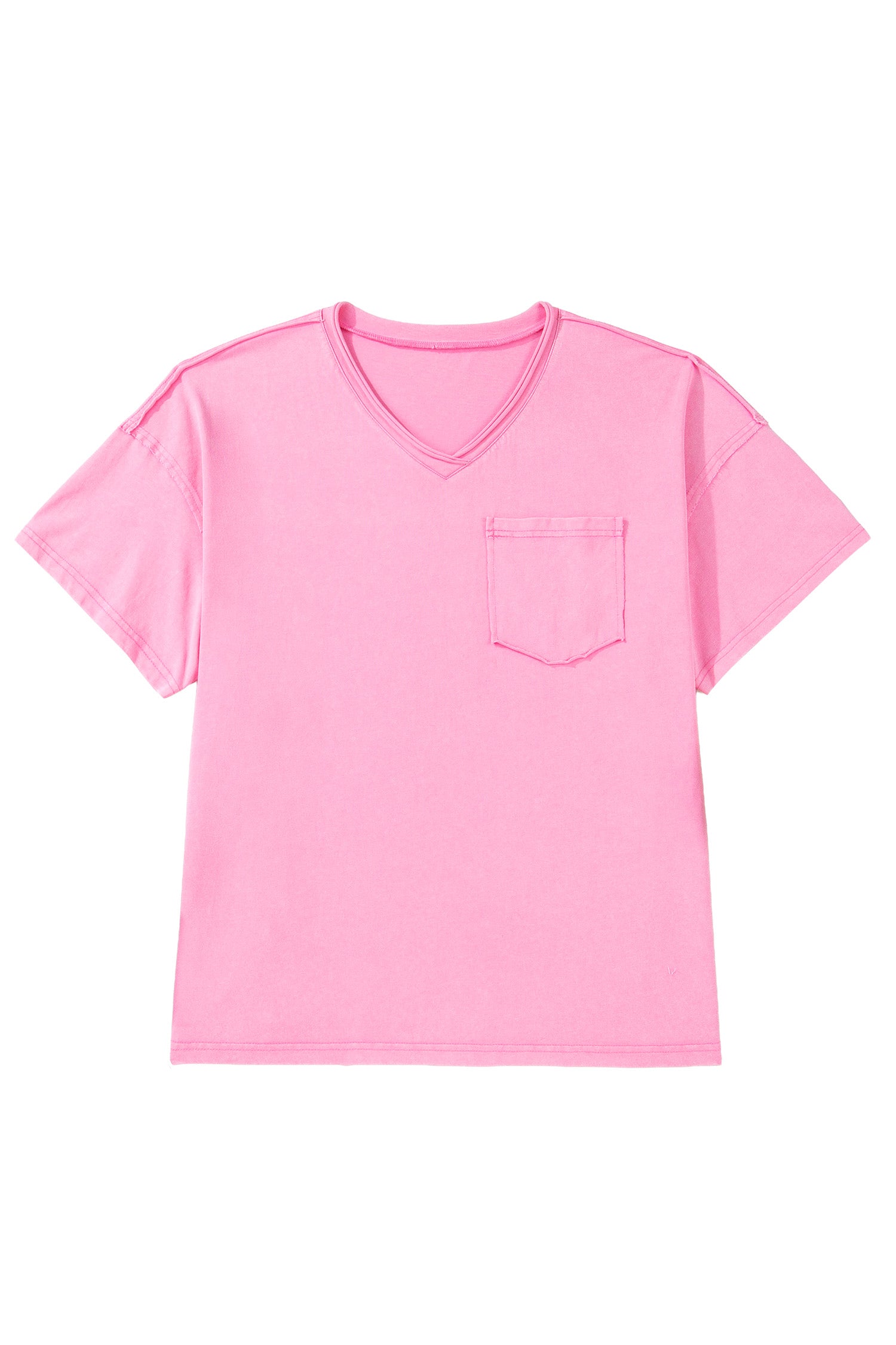 Sachet Pink Plus Size Mineral Wash Raw Edge Round Neck Tee