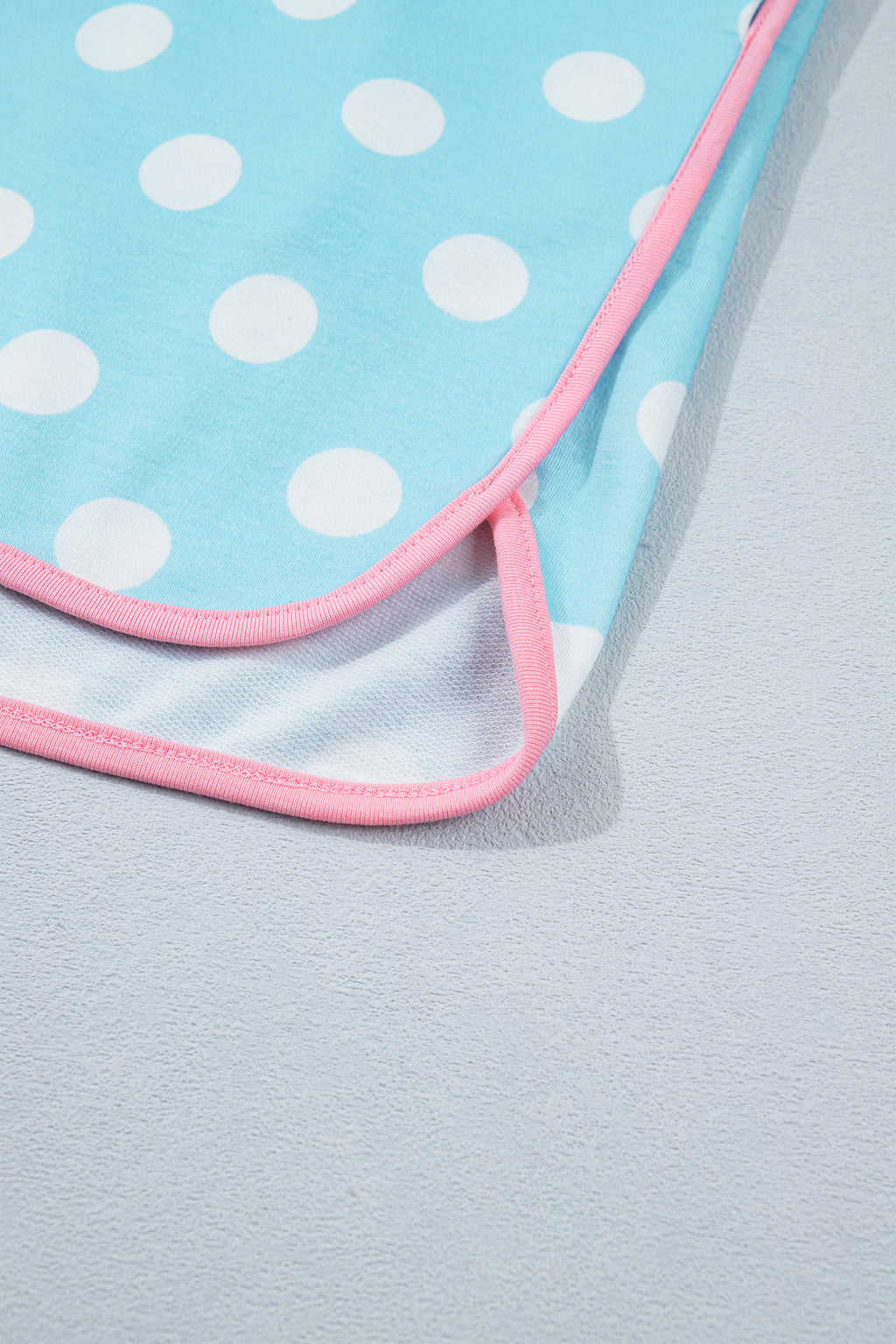Sky Blue Polka Dot Print Color Block Trim Plus Size 2pcs Short Set