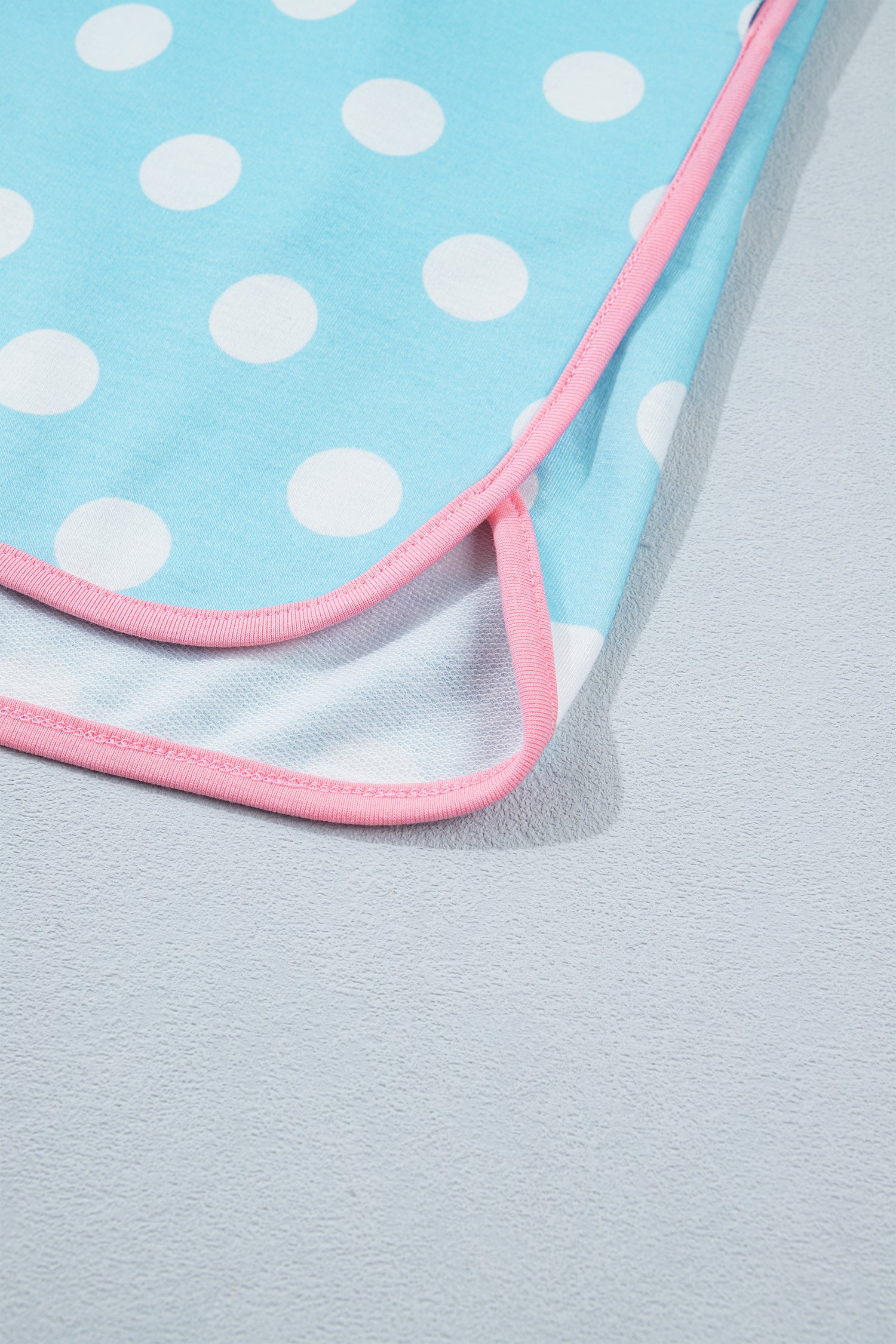 Sky Blue Polka Dot Print Color Block Trim Plus Size 2pcs Short Set