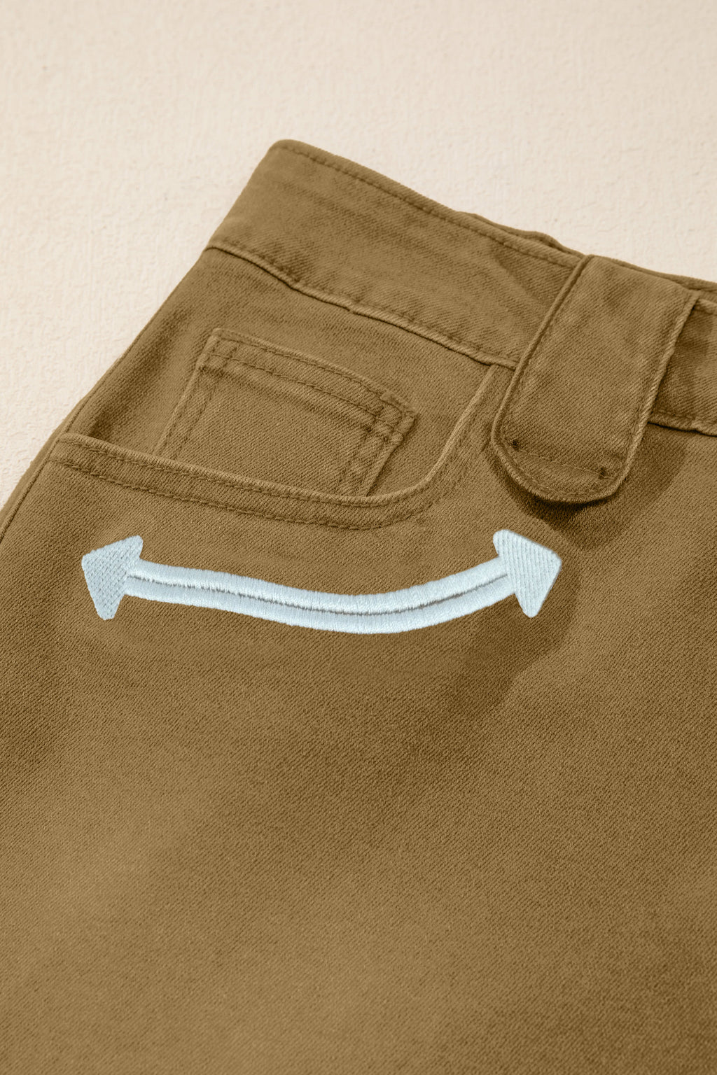 Pale Khaki Contrast Arrow Detail Western Denim Shorts