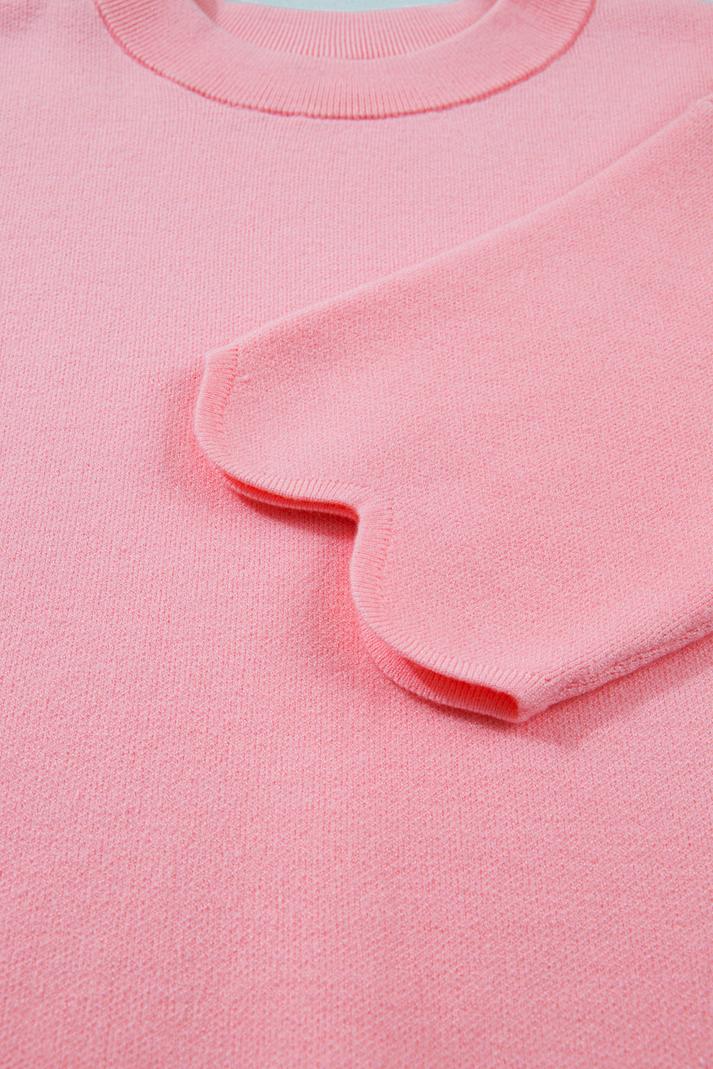 Pink Scalloped Hem 3/4 Sleeve Sweater Top