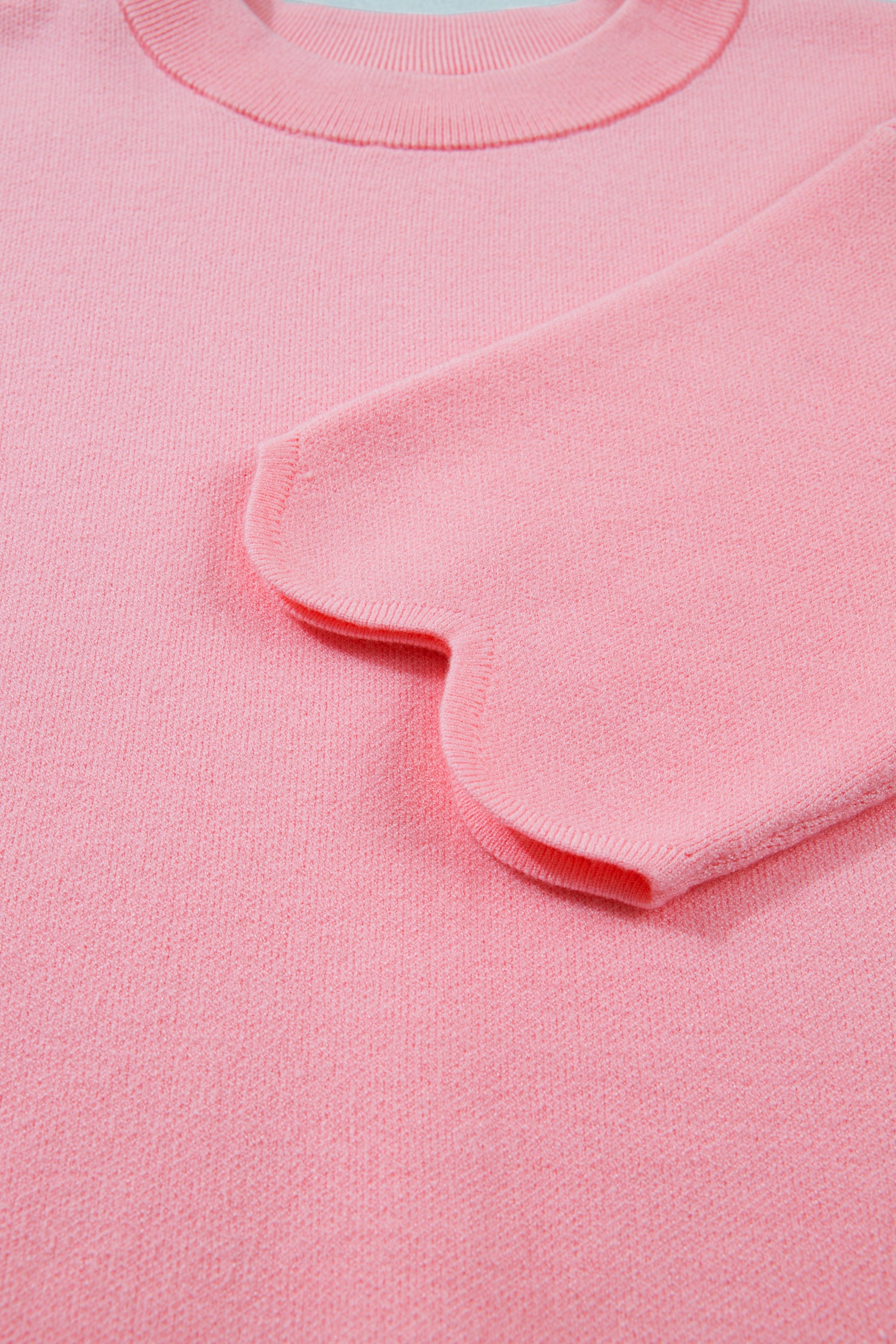 Pink Scalloped Hem 3/4 Sleeve Sweater Top