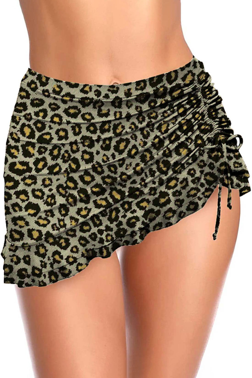 Leopard Drawstring Ruched Swim Skirt