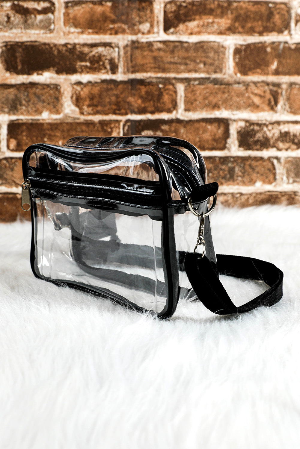 Black Multi-Pocket Contrast Edge Detachable Strap Clear Shoulder Bag