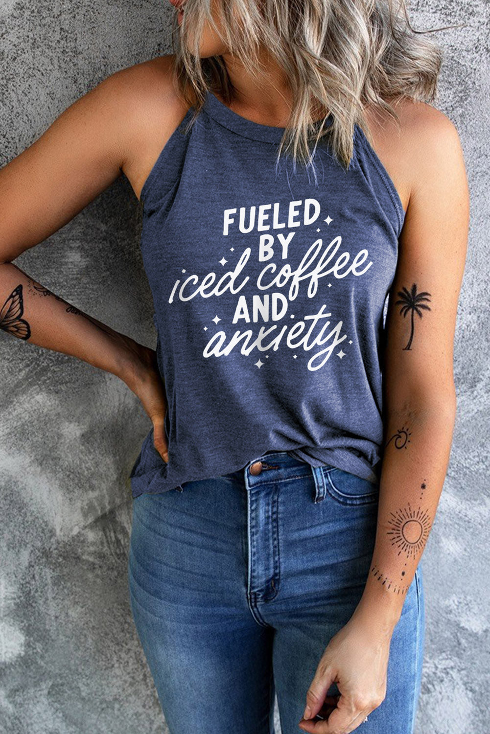 Blue Fueled By Iced Coffee and Anxiety Tank Top